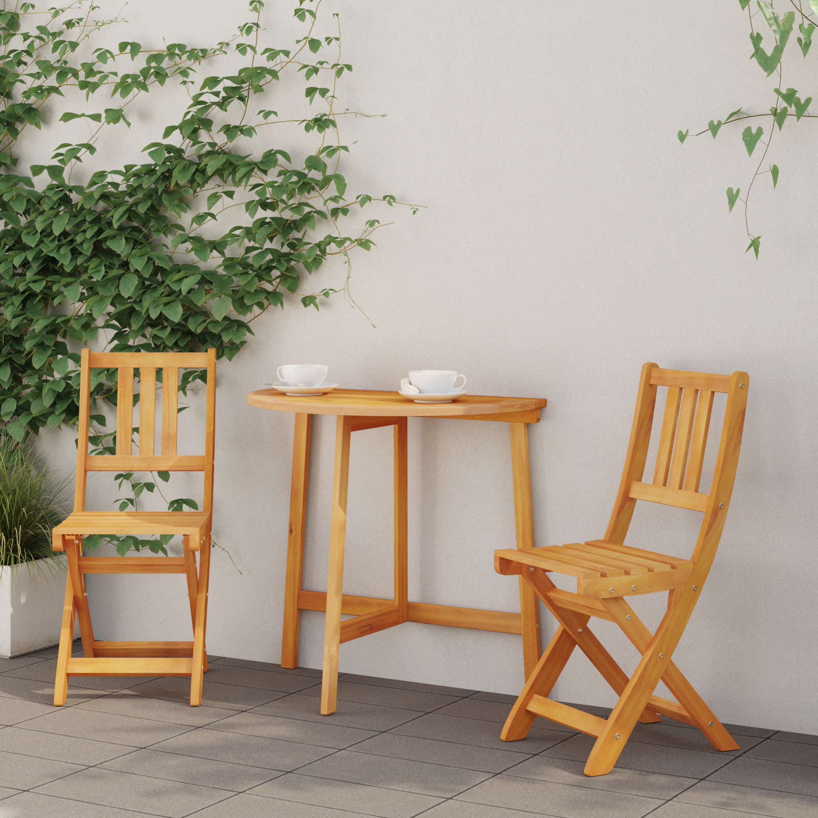 3 Piece Folding Garden Bistro Set Solid Wood Acacia, vidaXL Folding Garden Table Half-Round 78x46x75 cm Solid Wood Acacia, vidaXL Folding Garden Chairs 2 pcs 36x46x85 cm Solid Wood Acacia