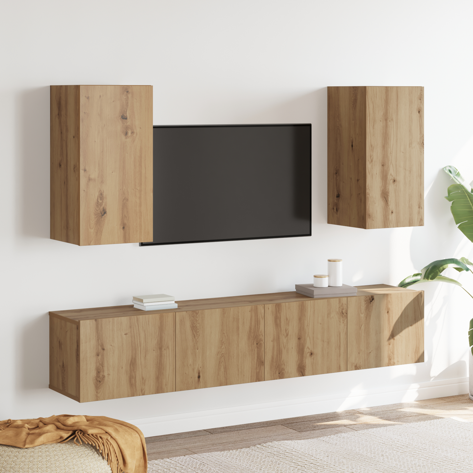 vidaXL 4-teiliges TV-Schrank-Set Wandmontiert Artisan Eiche Spanplatte