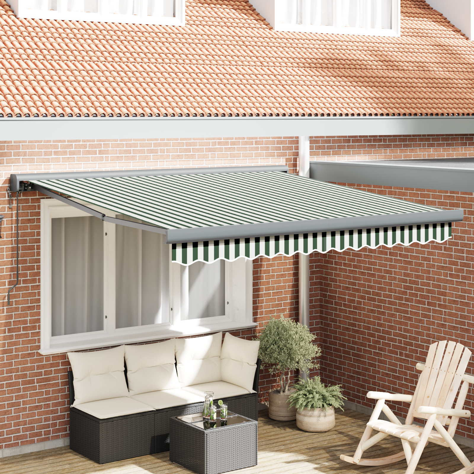 Automatisk Sammenrullende Markise Grøn og Hvid 300x250 cm, vidaXL Markise Udskiftningsstof til 3x2.5 m Ramme Grøn og Hvid