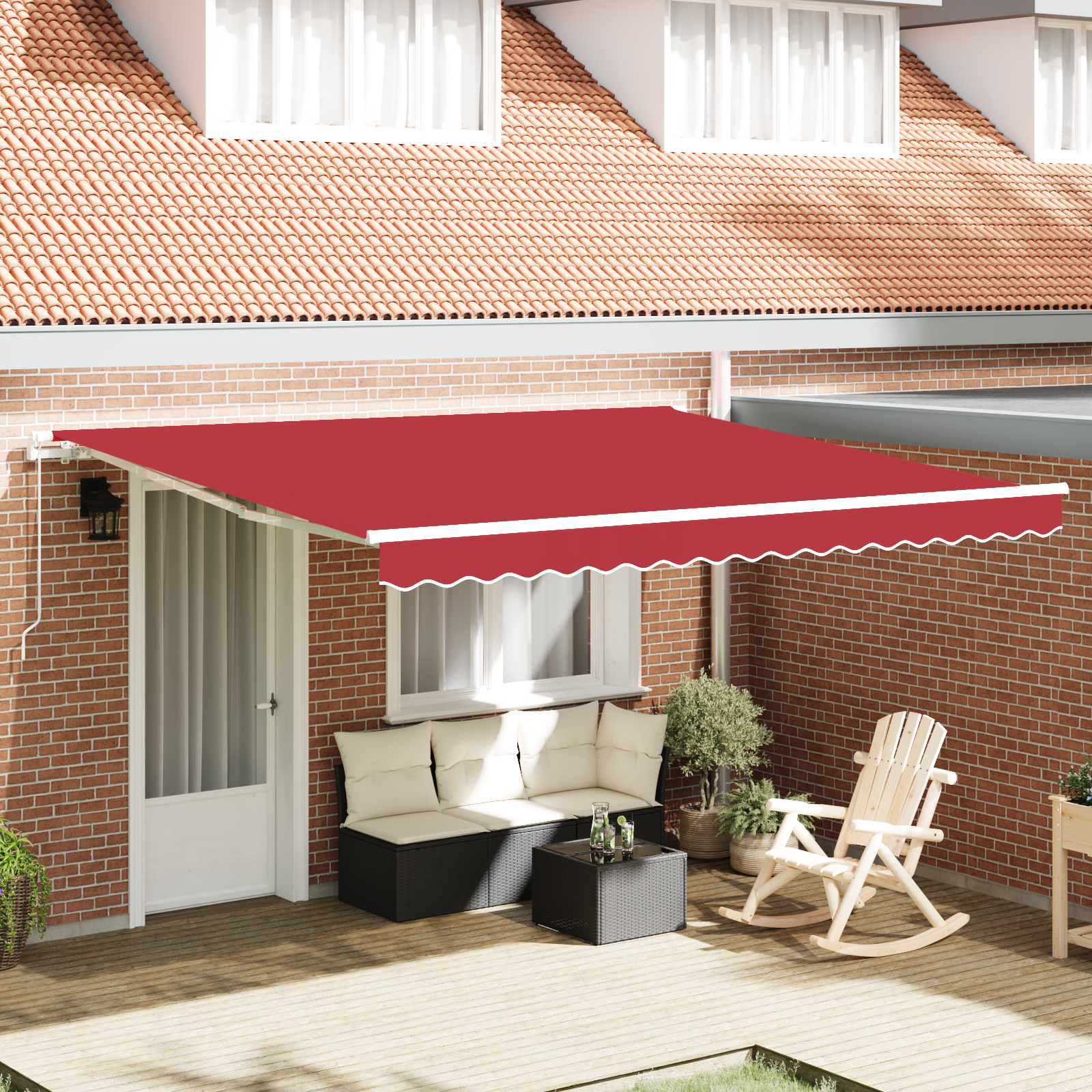 vidaXL manuelle einziehbare Markise Rot 400x350 cm,  Markisenersatzstoff für Rahmen 4x3,5 m Rot