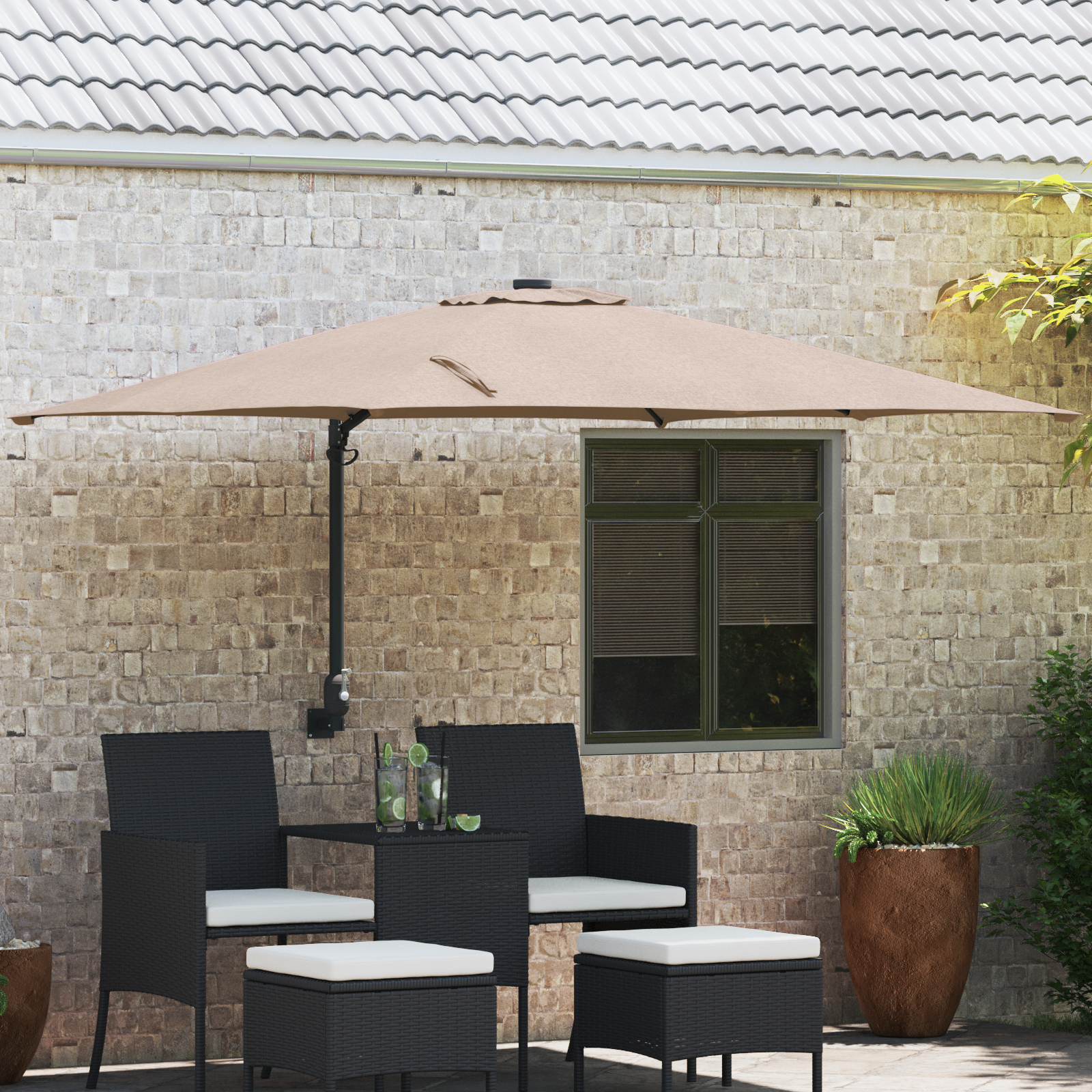 vidaXL Patio-Schirm Taupe Polyester Groß Faltbar Rechteckig Modern