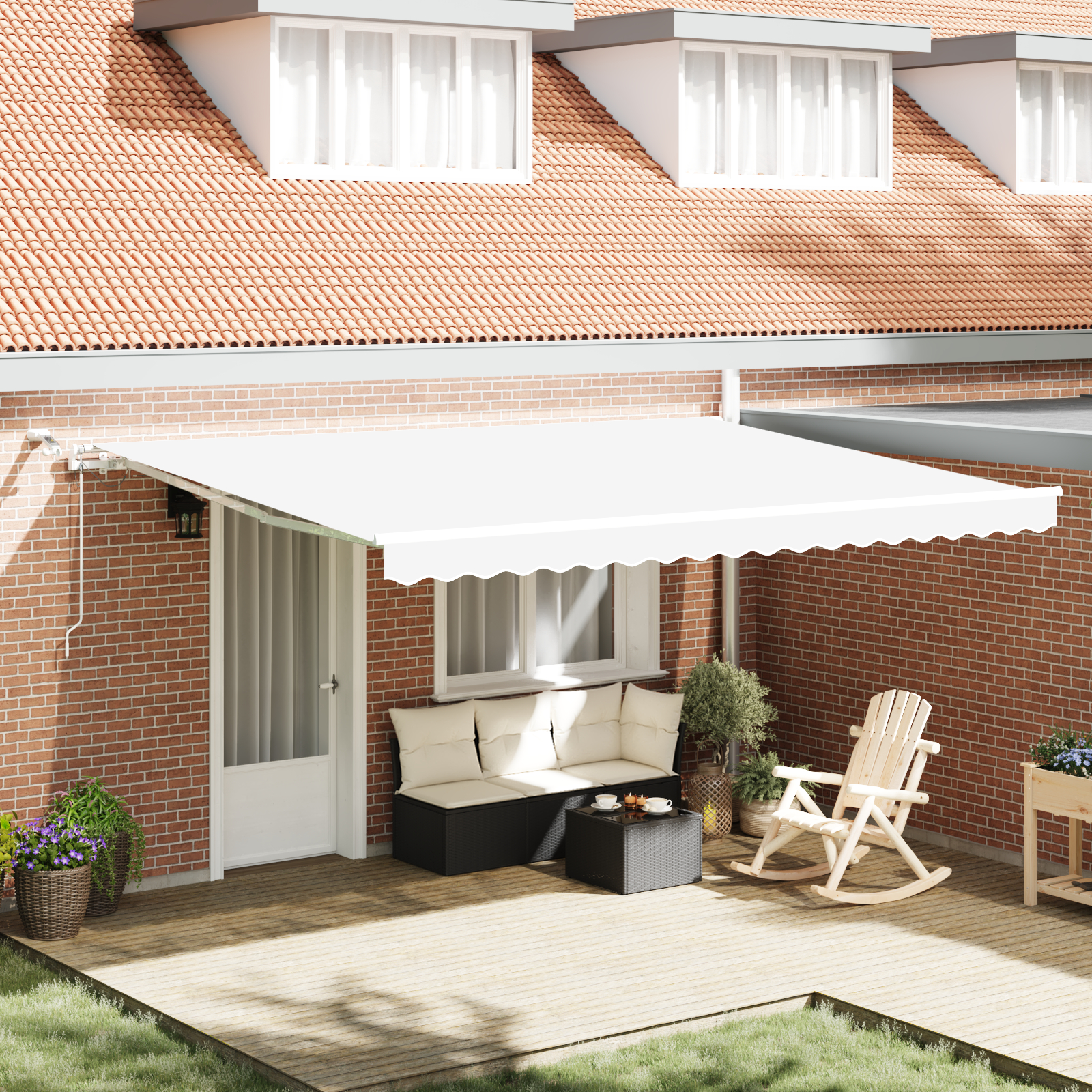 vidaXL avtomatska retraktibilna tenda z LED Bela 450x300 cm, vidaXL zamenjava tenda tkanine za okvir 4.5x3 m Bela