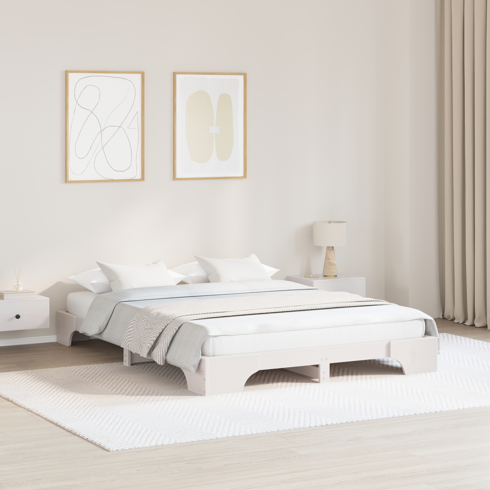 Paturi si accesorii - Cadru de Pat Alb Lemn 140 x 200 cm Durabil