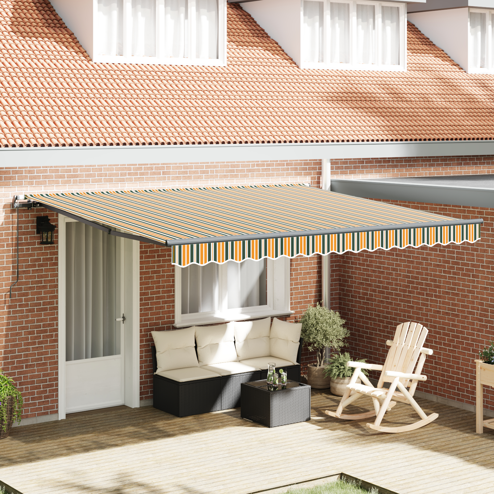 vidaXL Manuelle Einziehbare Markise Grün und Gelb 400x350 cm,  Markisen-Ersatzgewebe für 4x3,5 m Rahmen Grün und Gelb