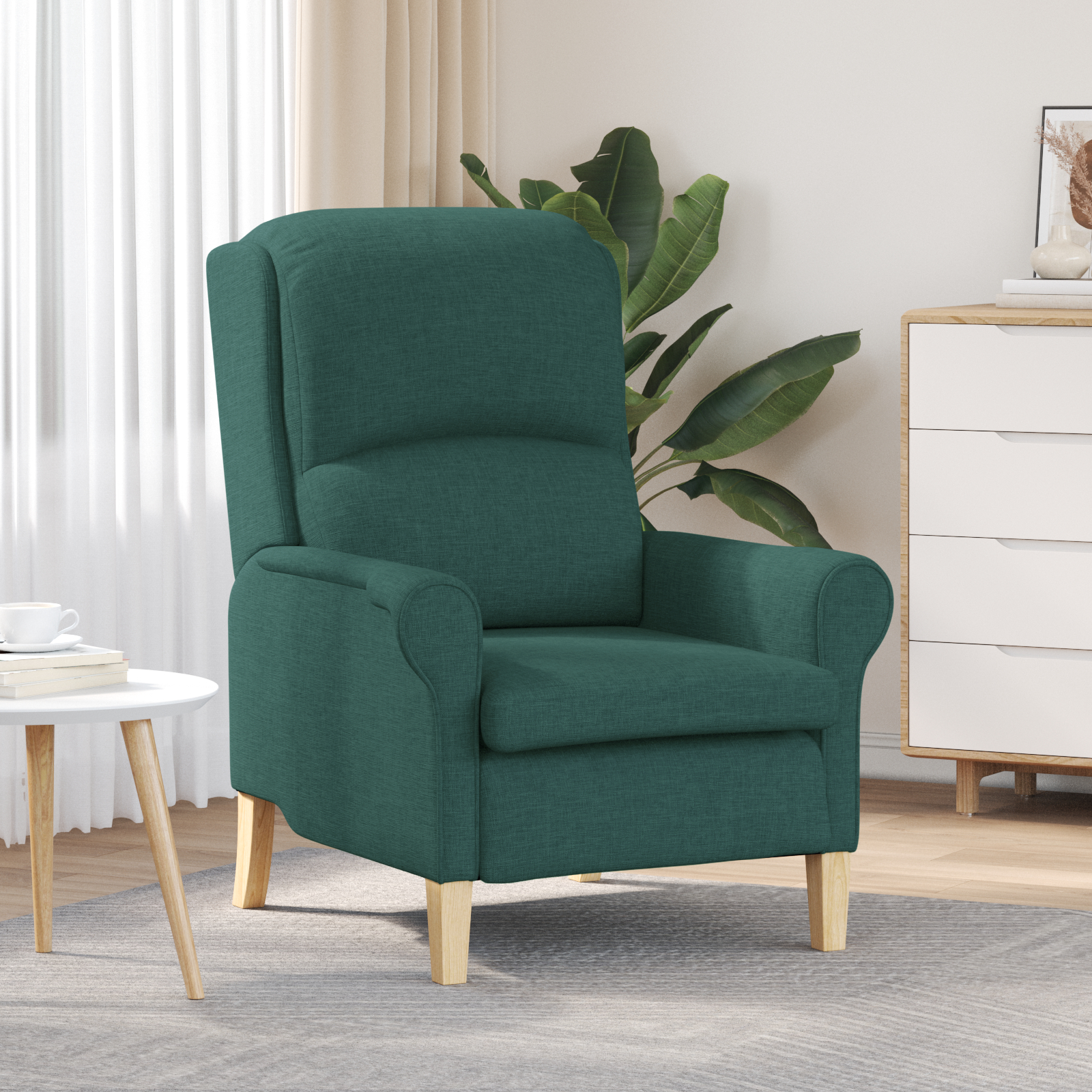 vidaXL Sodobni naslanjač Temno zeleni Tkanina, Les Standard Ergonomski