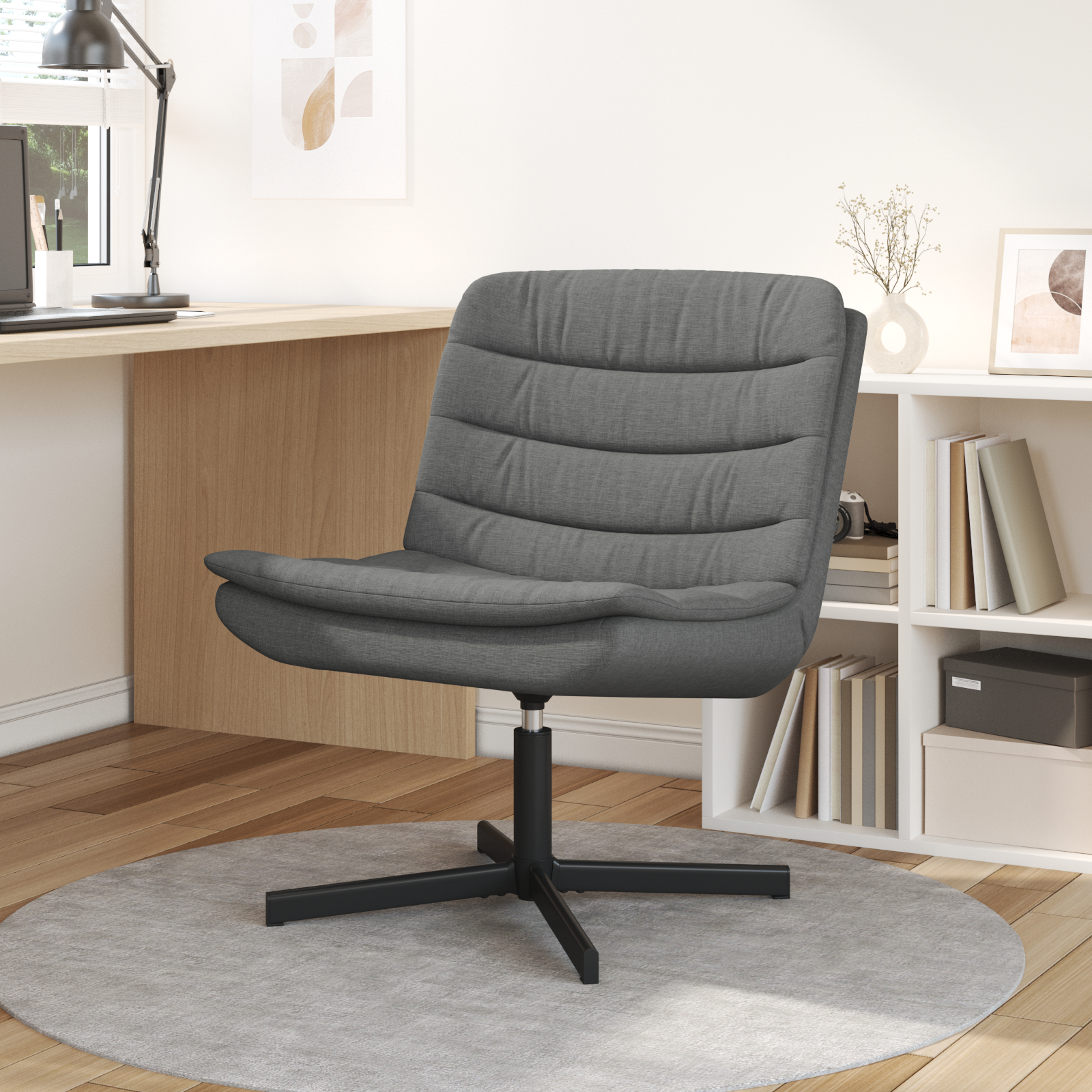 vidaXL Draaistoel Donkergrijs Polyester, Metaal Middelgroot Draaibaar
