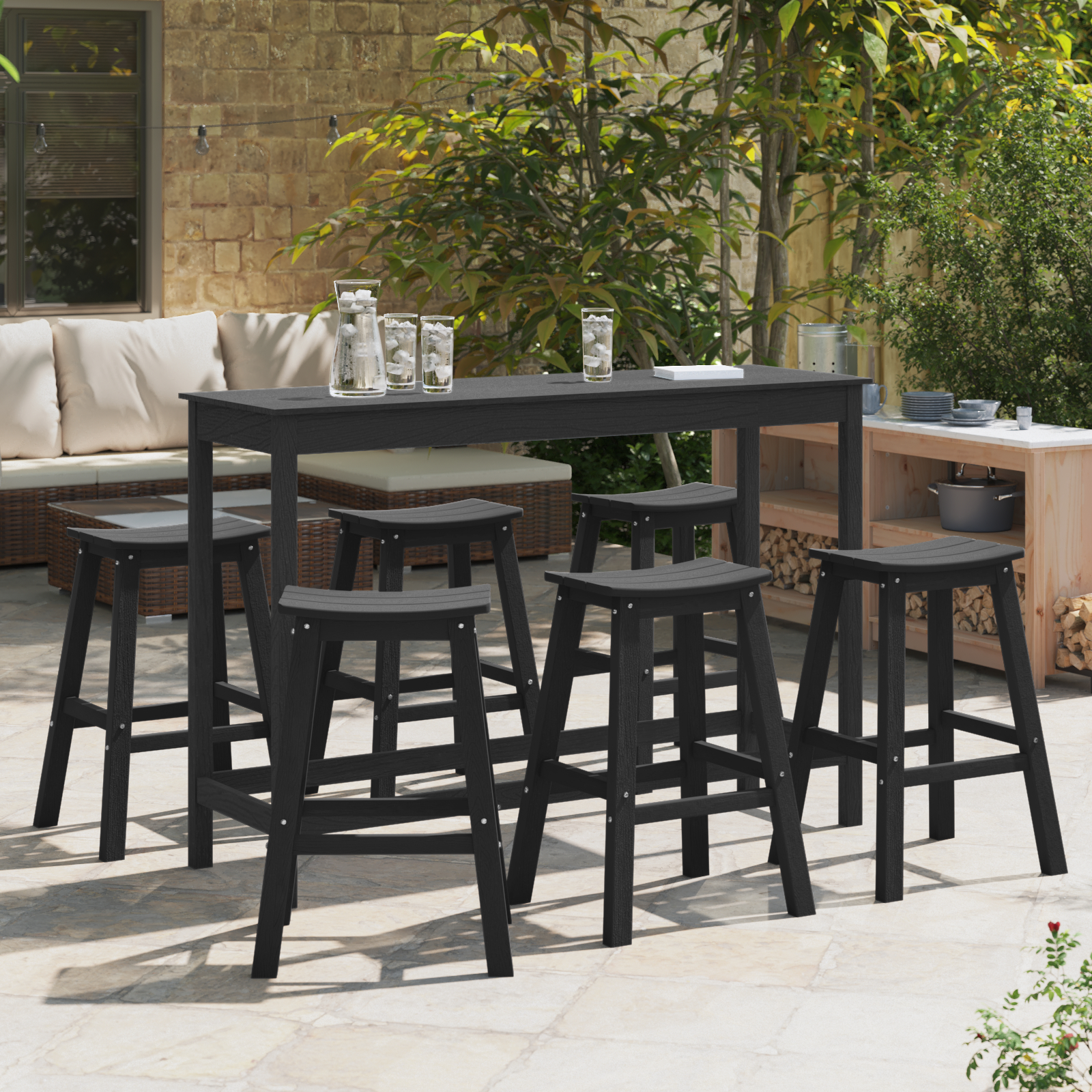 Bar Stools 9 pcs Black HDPE, vidaXL Bar Stools 2 pcs Black HDPE