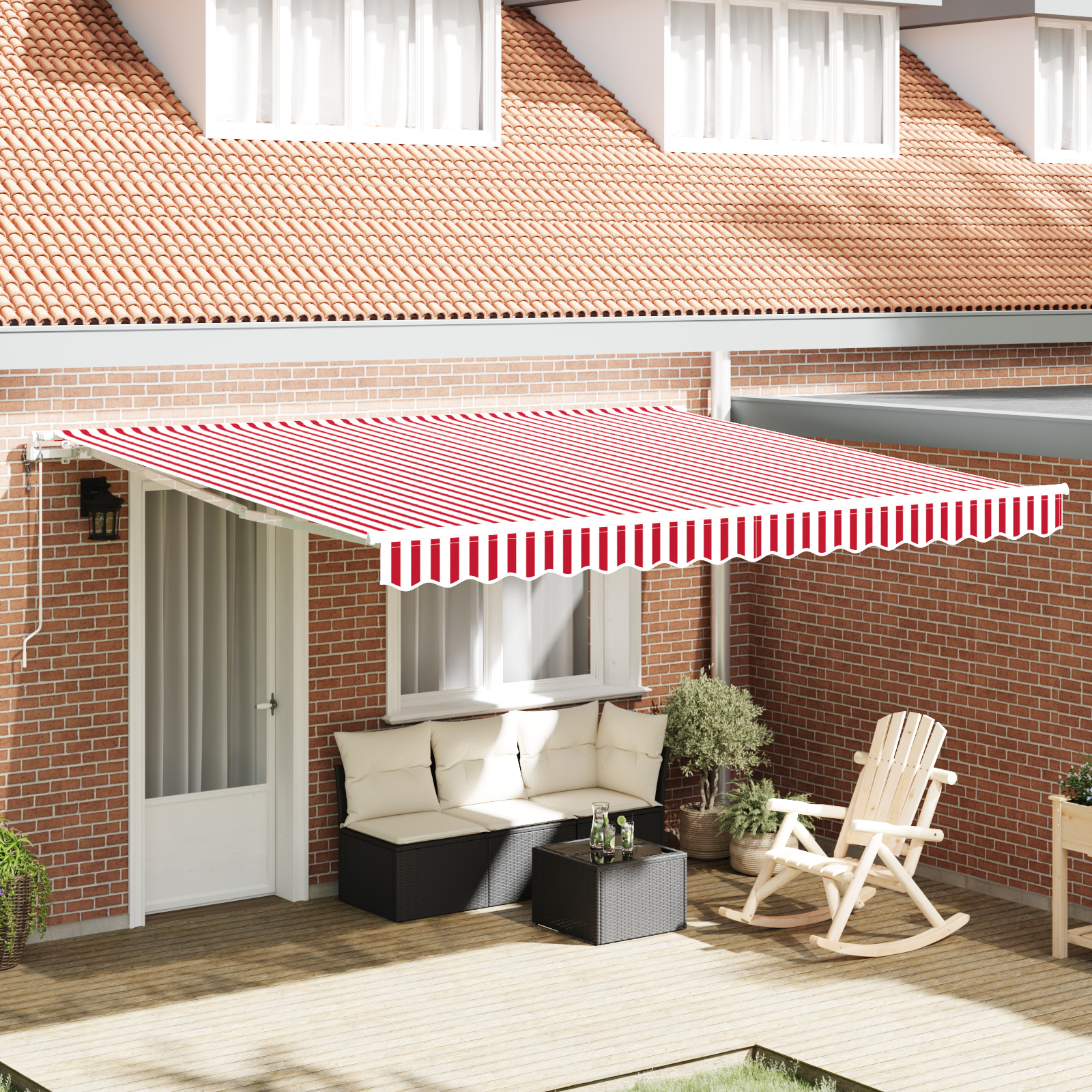 Automatisk Utrækbar Markise Rød og Hvid Stripe 400x350 cm