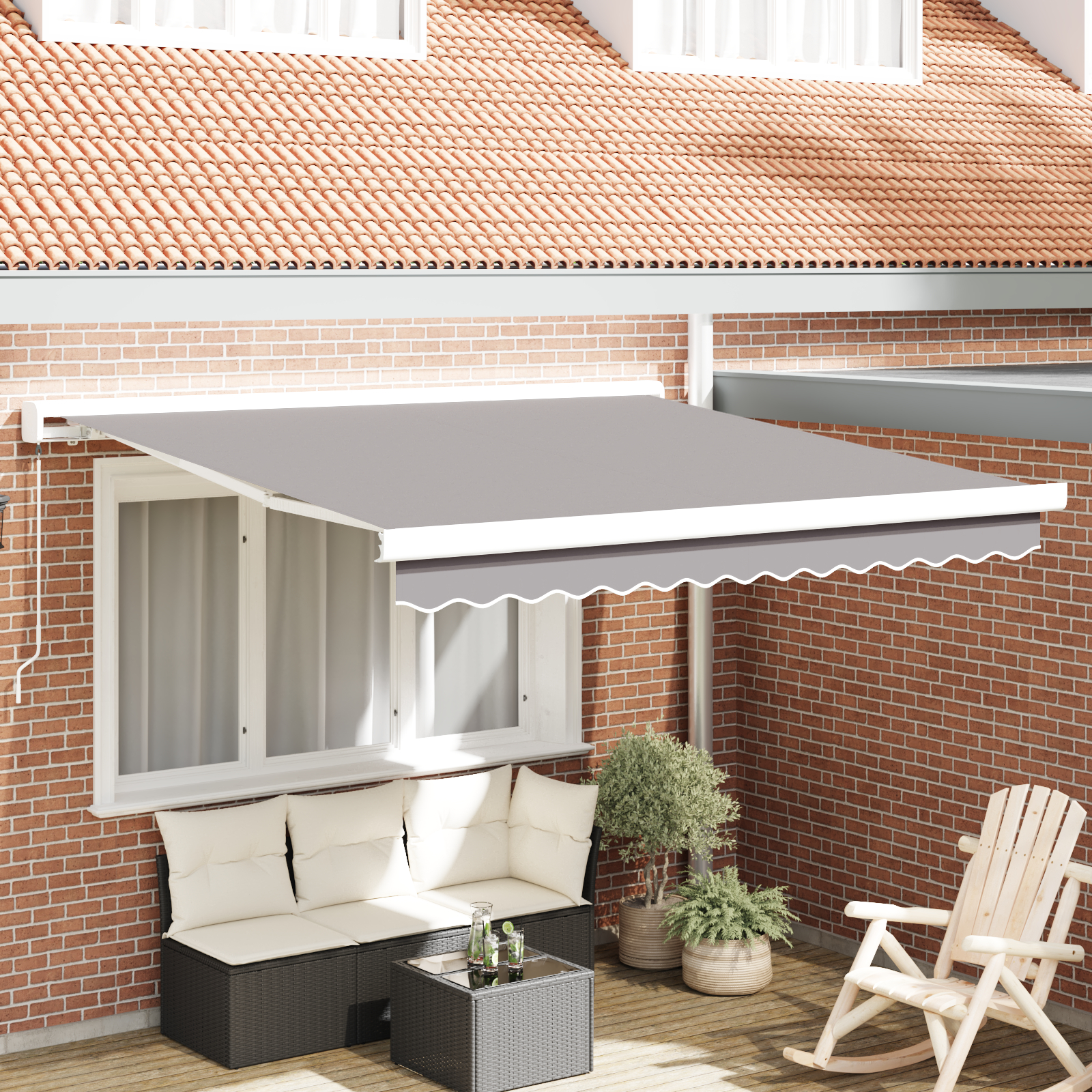 vidaXL Ročna retraktibilna tenda svetlo siva 350x250 cm, vidaXL Nadomestna tkanina za 3.5x2.5 m okvir svetlo siva