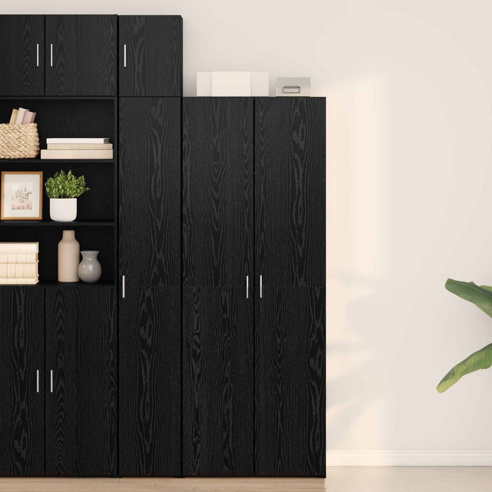 Highboard Schwarz Eiche 70x42,5x185 cm Holzwerkstoff