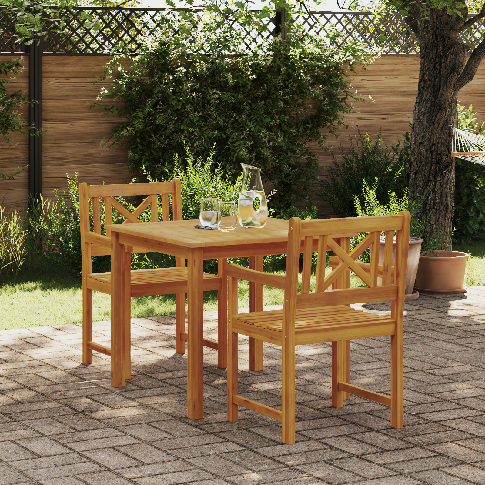 3 Piece Garden Dining Set Solid Wood Acacia, vidaXL Garden Chairs 2 pcs 56x56x90 cm Solid Wood Acacia