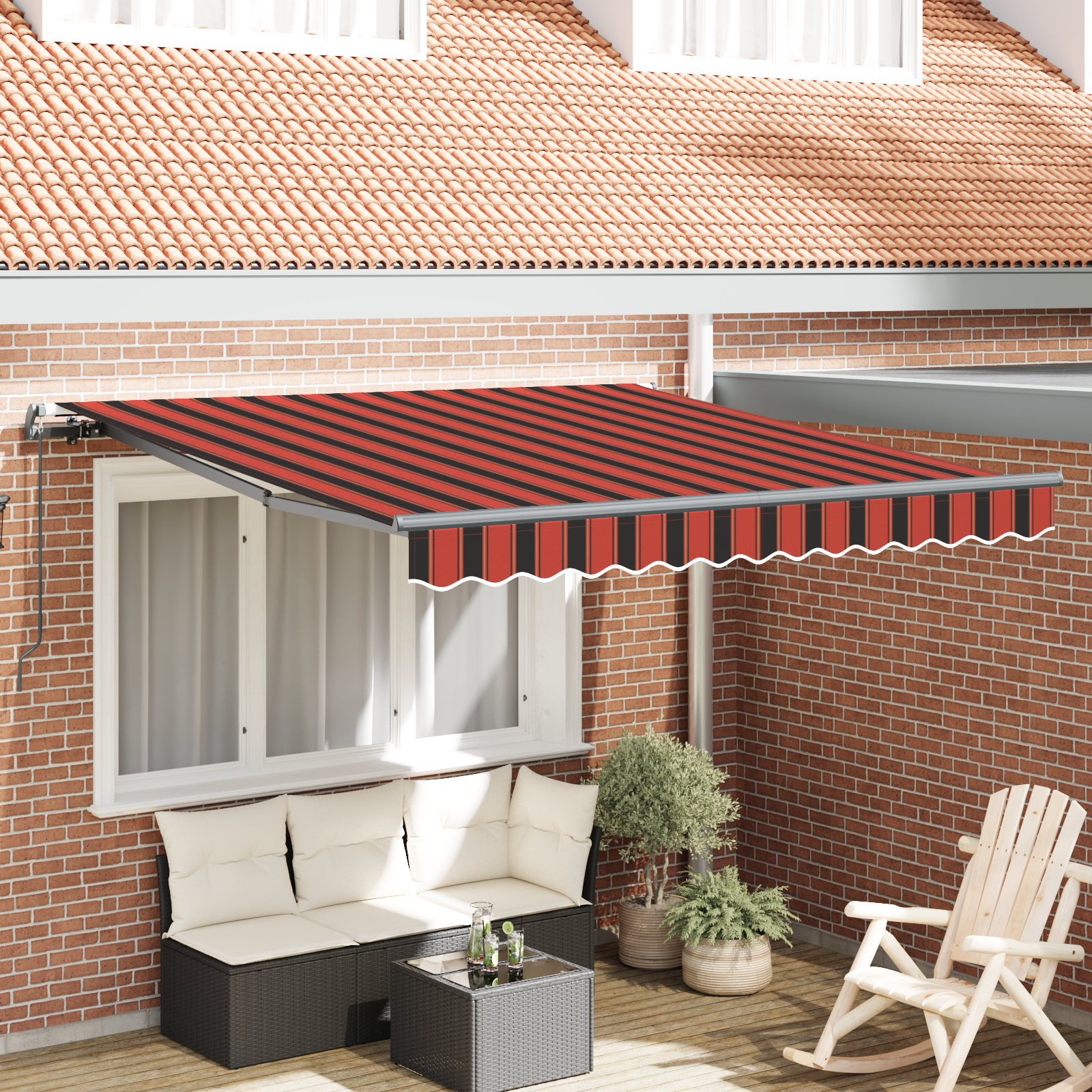 Ručna podešavana tenda u narančastoj i smeđoj boji, 300x250 cm