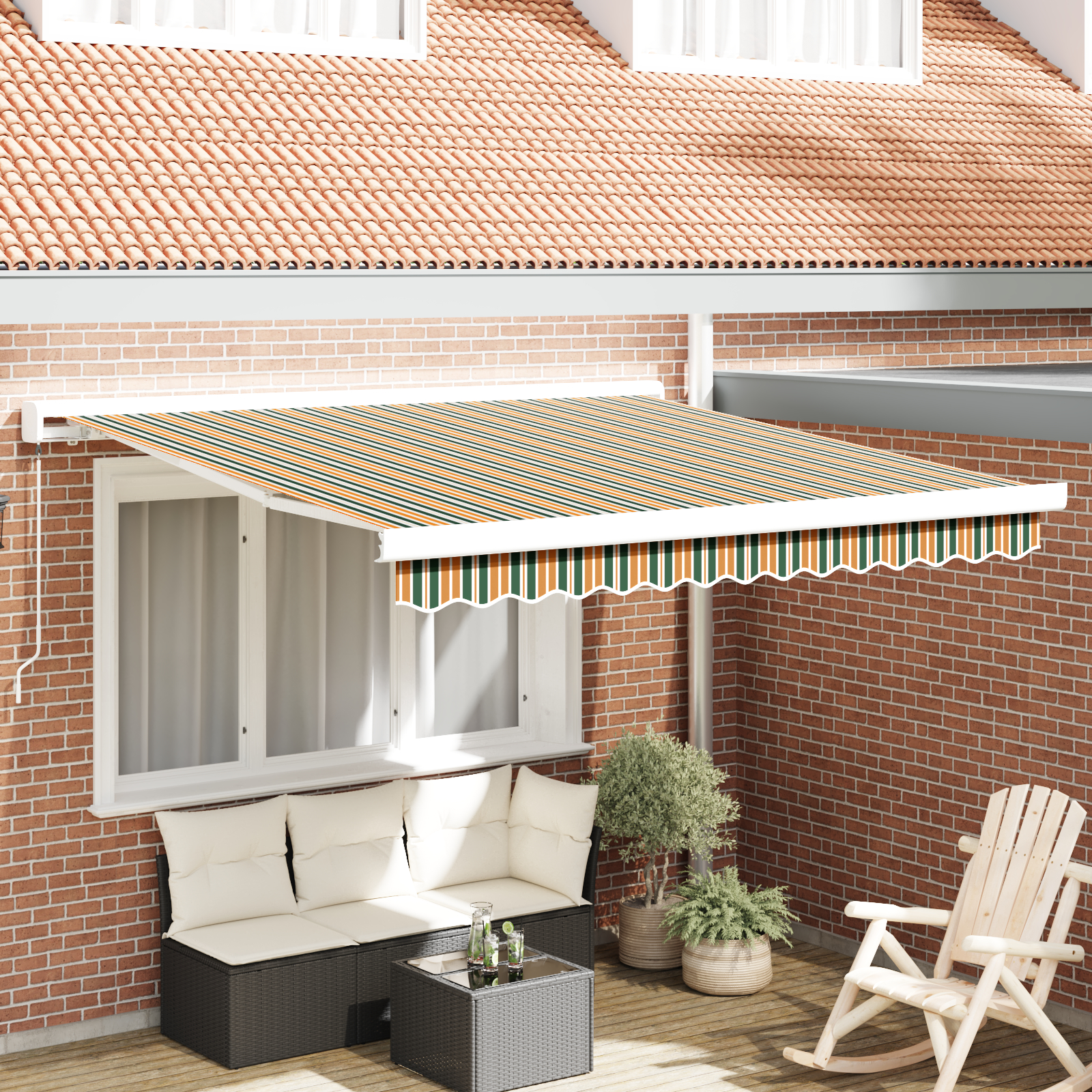 vidaXL Ročna Retraktibilna Tenda Zelena in rumena 350x250 cm, vidaXL Tenda zamenjava tkanine za okvir 3.5x2.5 m Zelena in rumena