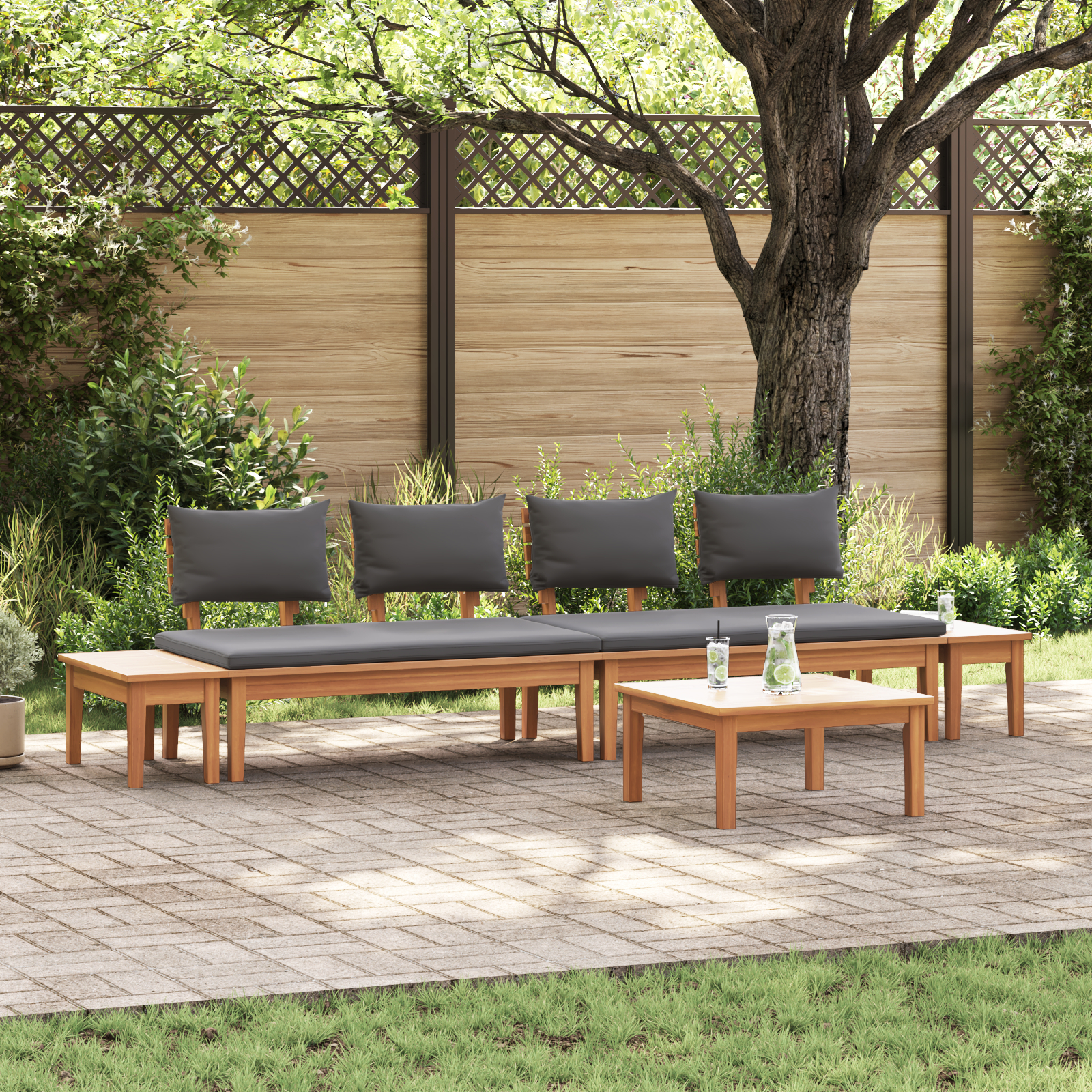 vidaXL 5-teiliges Garten Essgruppe Massivholz Teak,  2-teiliges Gartenbank Set Massivholz Teak,  Gartentisch 60x60x30 cm...