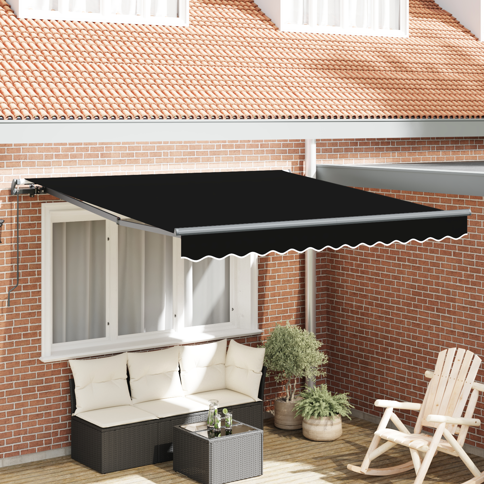 vidaXL ročna retraktibilna tenda črna 350x250 cm, vidaXL tenda za zamenjavo tkanine za okvir 3,5x2,5 m črna