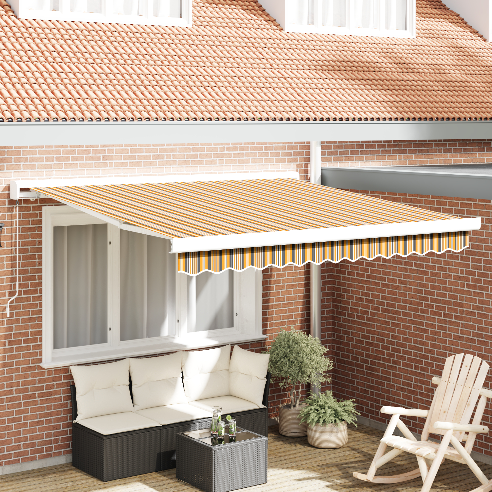 vidaXL Manuelle einziehbare Markise mit Mehrfarbenstreifen 350x250 cm