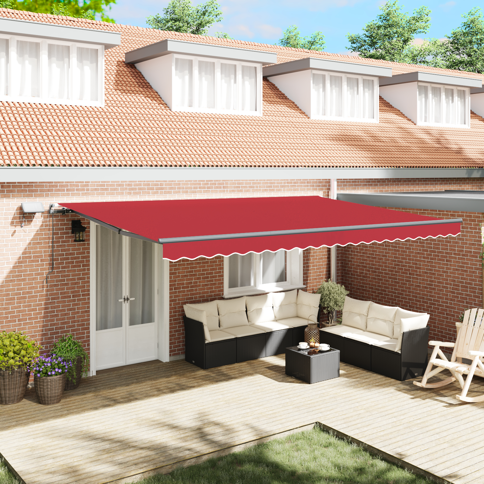 vidaXL Ročna retraktibilna tenda z LED Rdeča 500x350 cm, vidaXL Nadomestno blago za tendo 5x3.5 m Rdeča