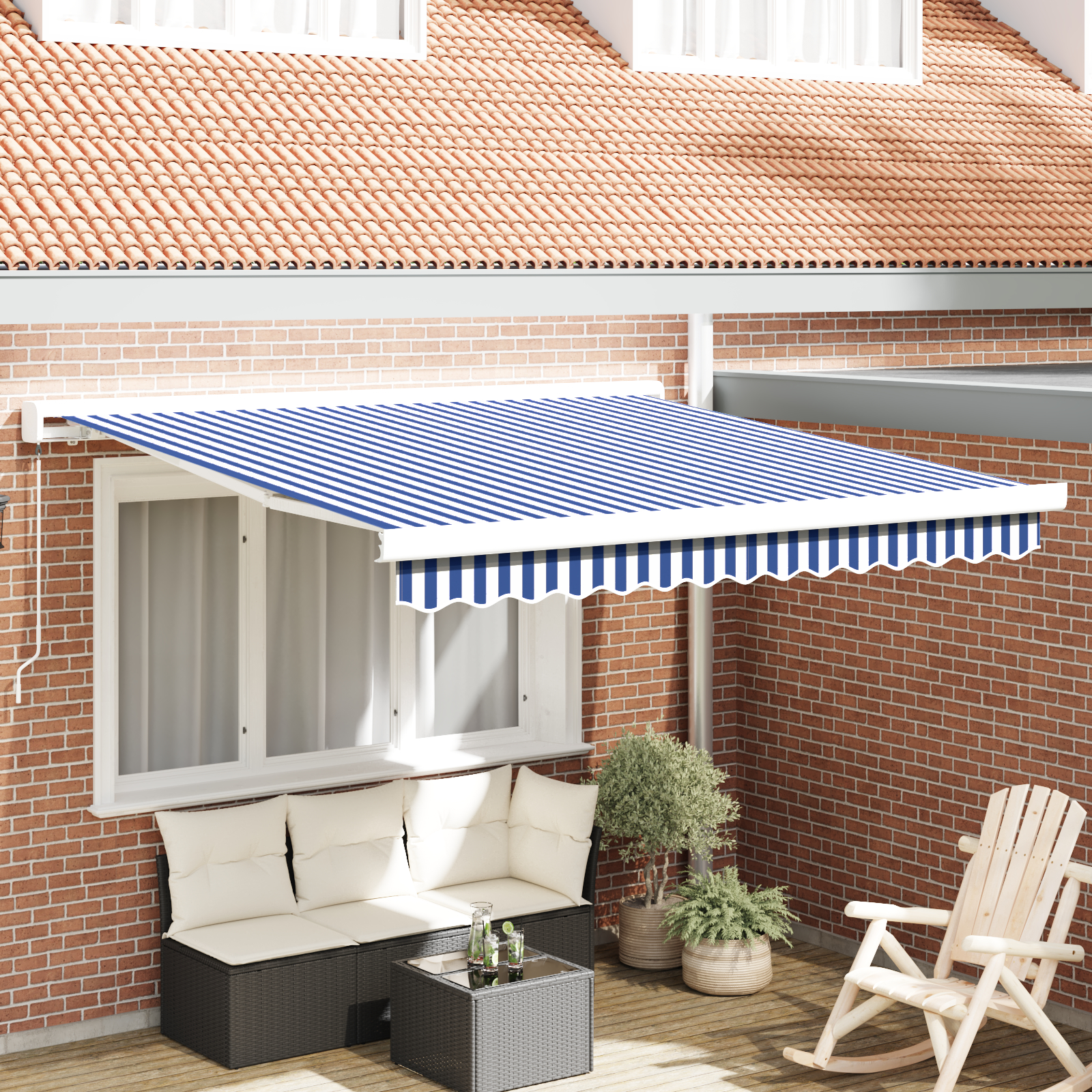 vidaXL Manuelle einziehbare Markise Blau und Weiß 300x250 cm