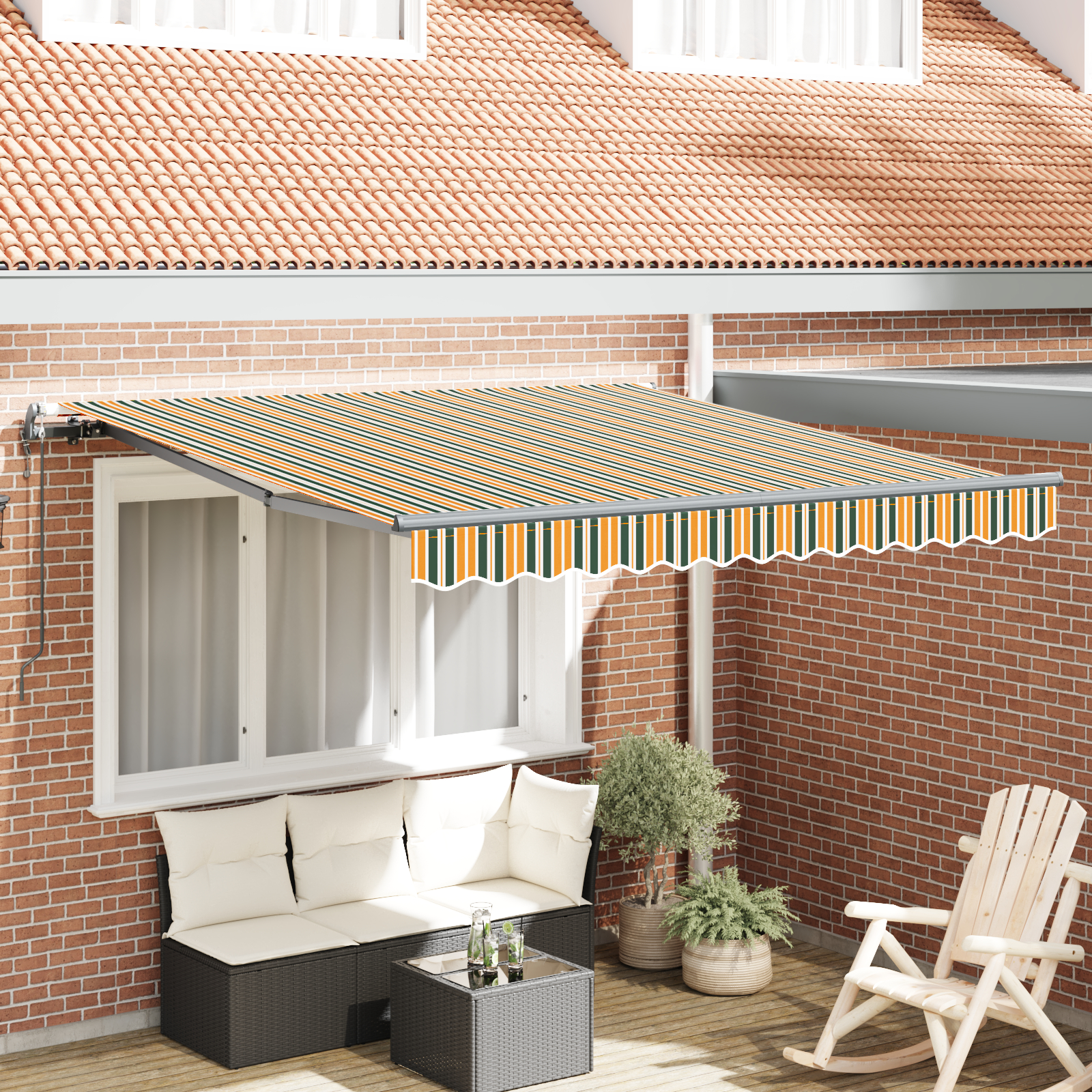 vidaXL avtomatska retraktibilna tenda zelena in rumena 350x250 cm, vidaXL zamenjava tende za okvir 3,5x2,5 m zelena in rumena