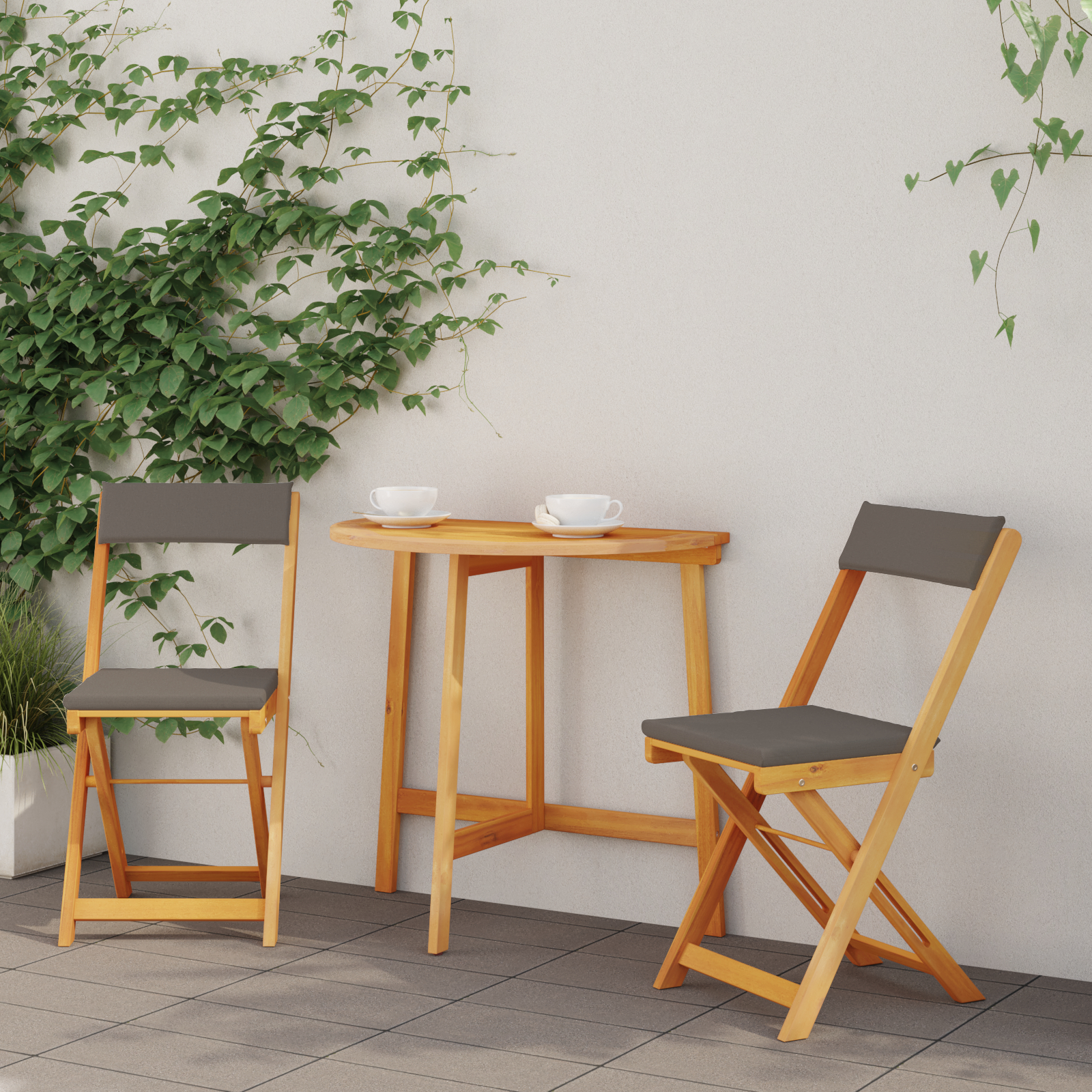 3 Dijelni Sklopivi Bistro Set s Jastučićima od Čvrstog Drva Akacije