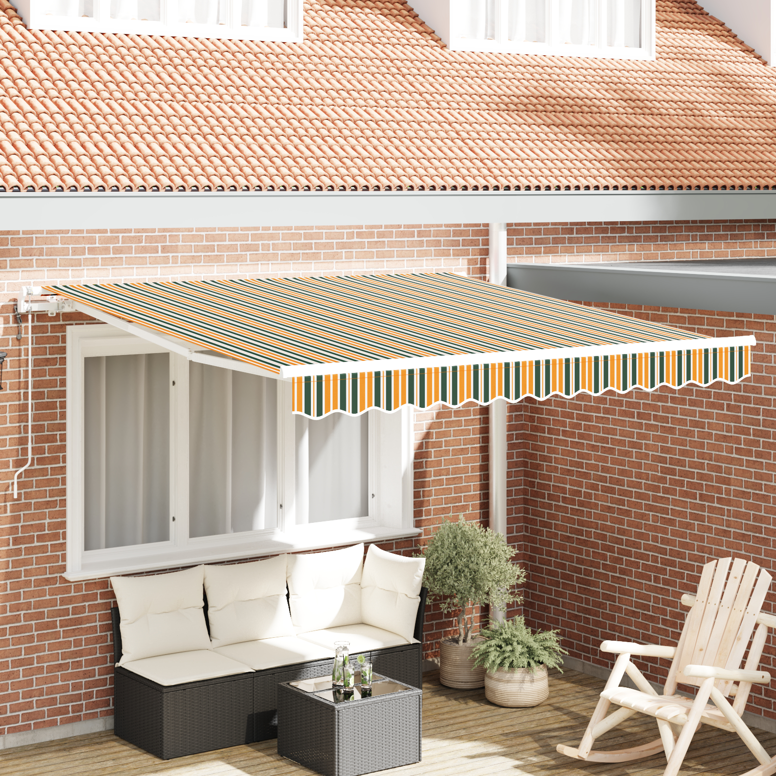 Automatisk Udtækkelig Markise Grøn og Gul 350x250 cm, vidaXL Markisedug til 3.5x2.5 m Ramme Grøn og Gul