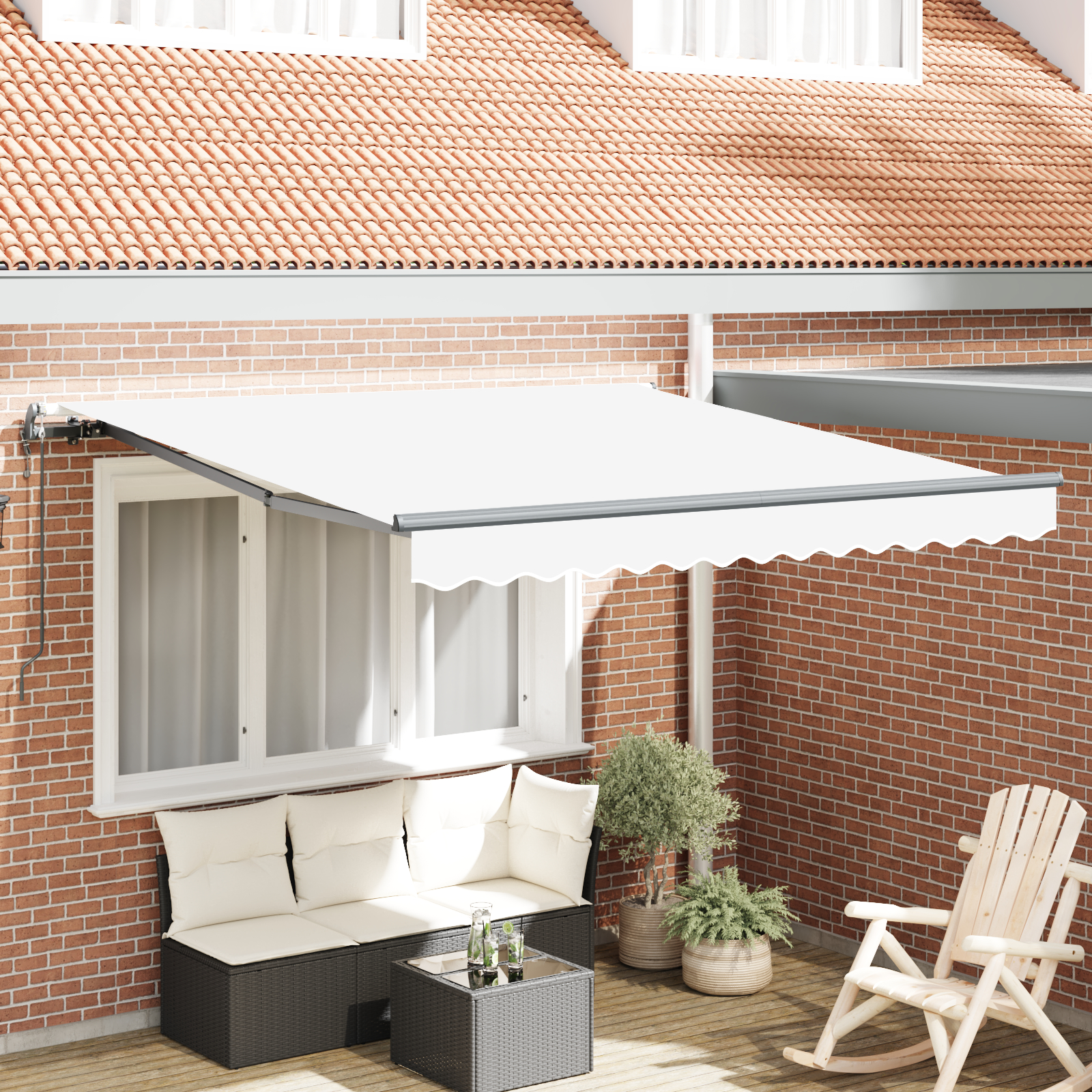 Automatisk Udtækkelig Markise Hvid 350x250 cm, vidaXL Markise Udskiftningsstof til 3.5x2.5 m Ramme Hvid