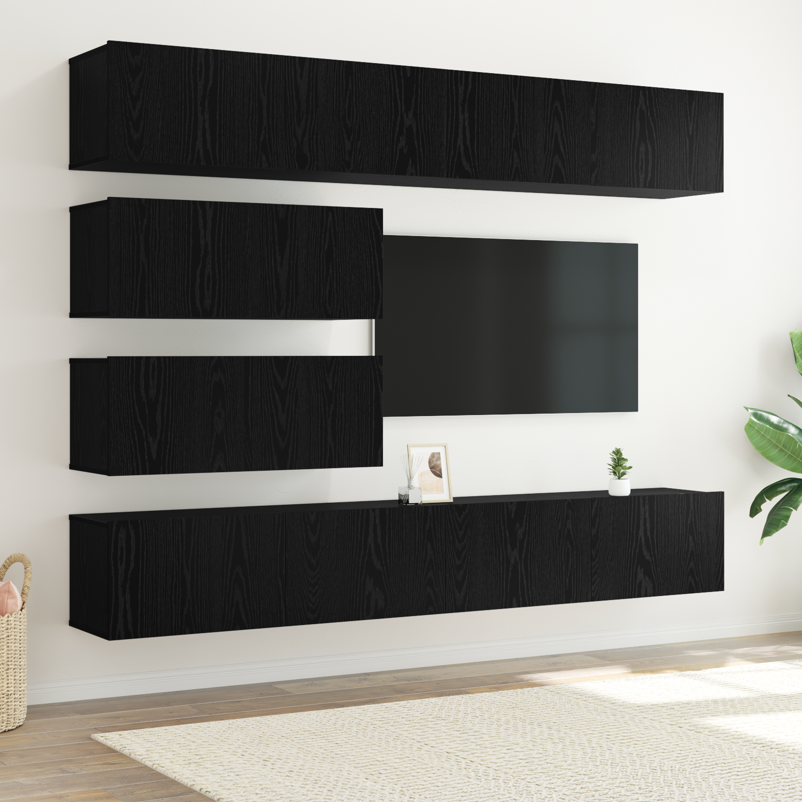 vidaXL 10-delige TV meubelset - Wandgemonteerde zwarte eiken bewerkt hout