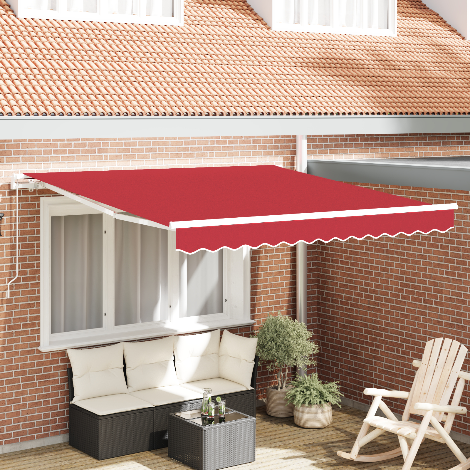 vidaXL manuelle einziehbare Markise rot 300x250 cm,  Markisenstoff für 3x2.5 m Rahmen rot