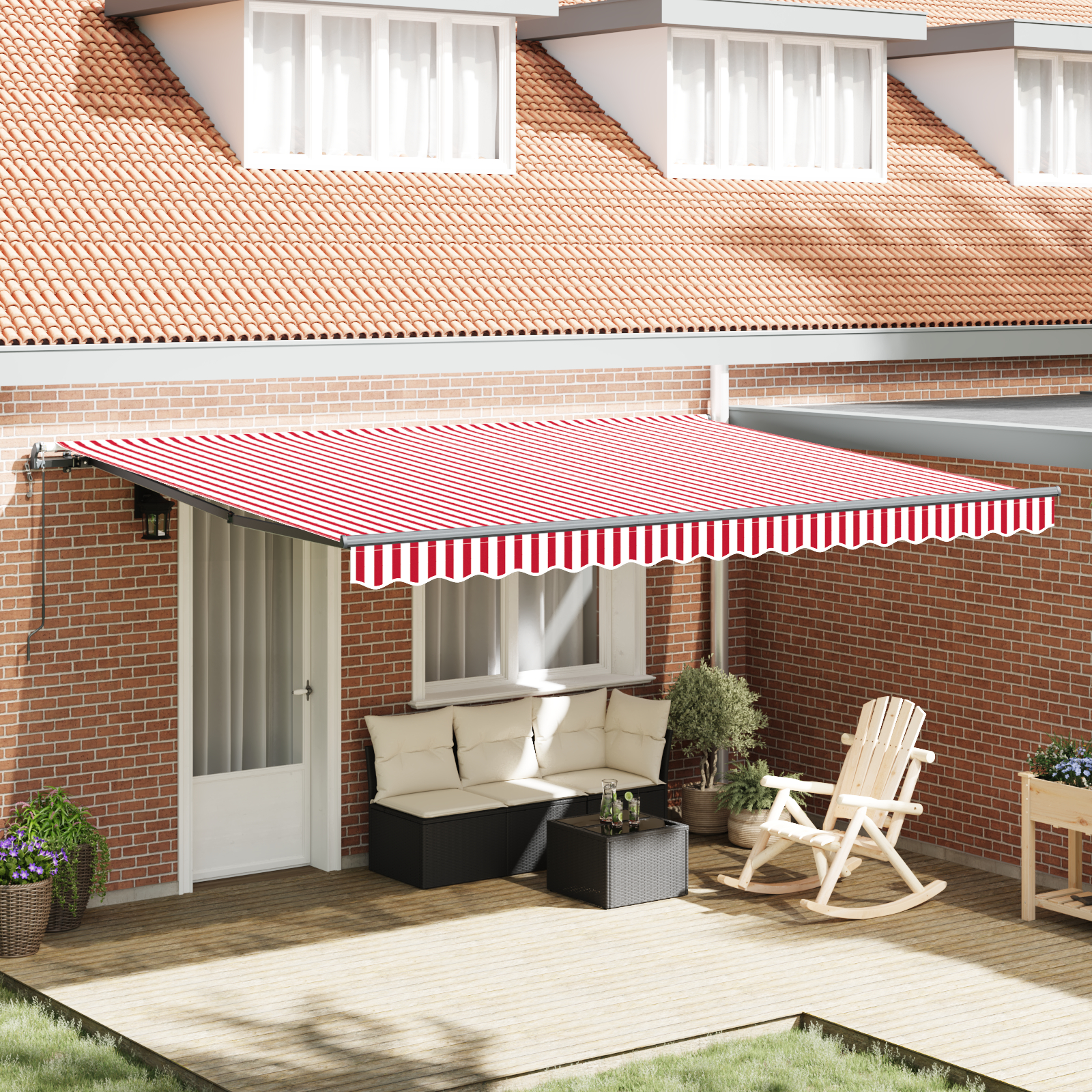 vidaXL Automatische einziehbare Markise mit rot-weißem Streifen 450x350 cm