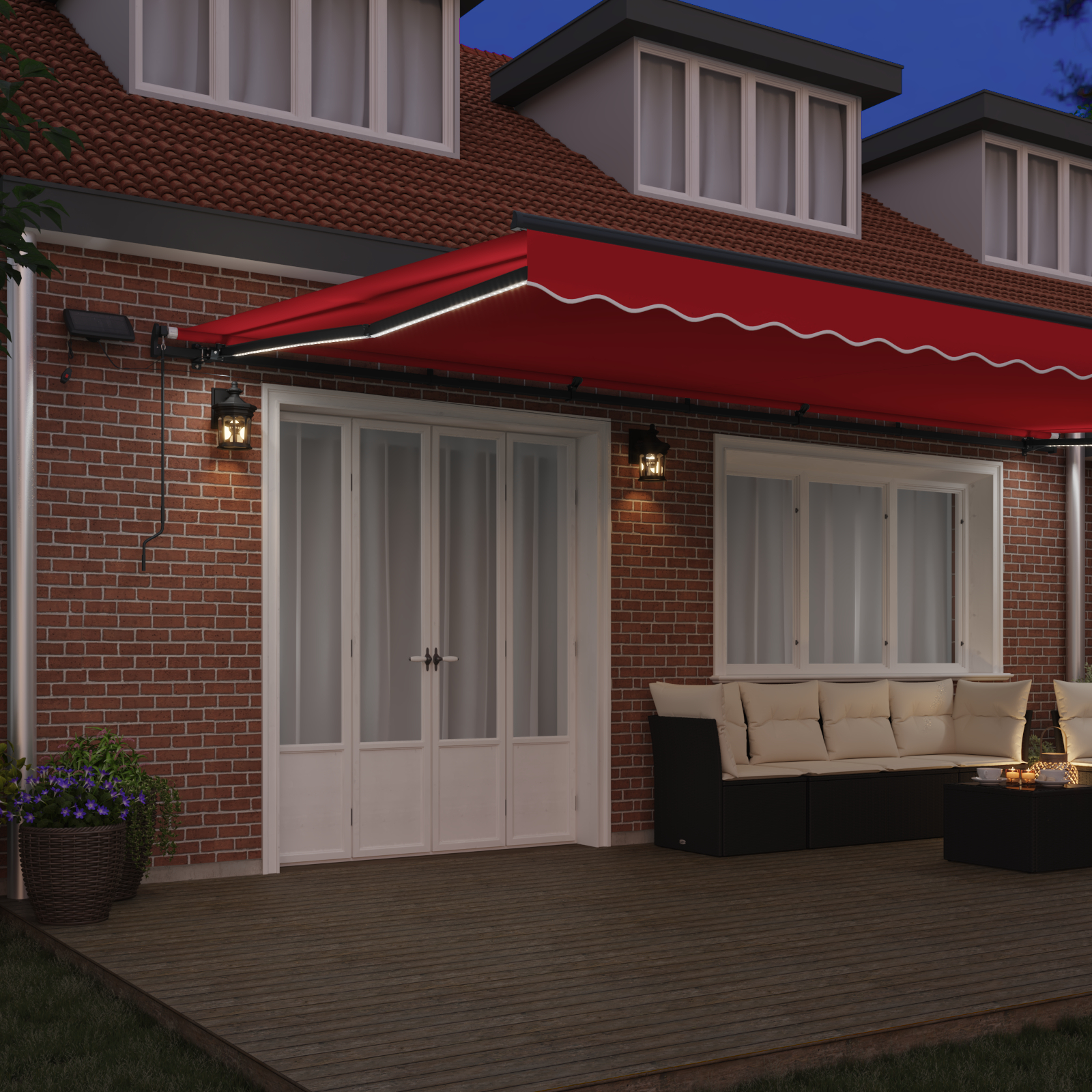 vidaXL Ročna Retraktibilna Tenda z LED Rdeča 600x350 cm, vidaXL Zamenjava tenda za okvir 6x3,5 m Rdeča - Image 4