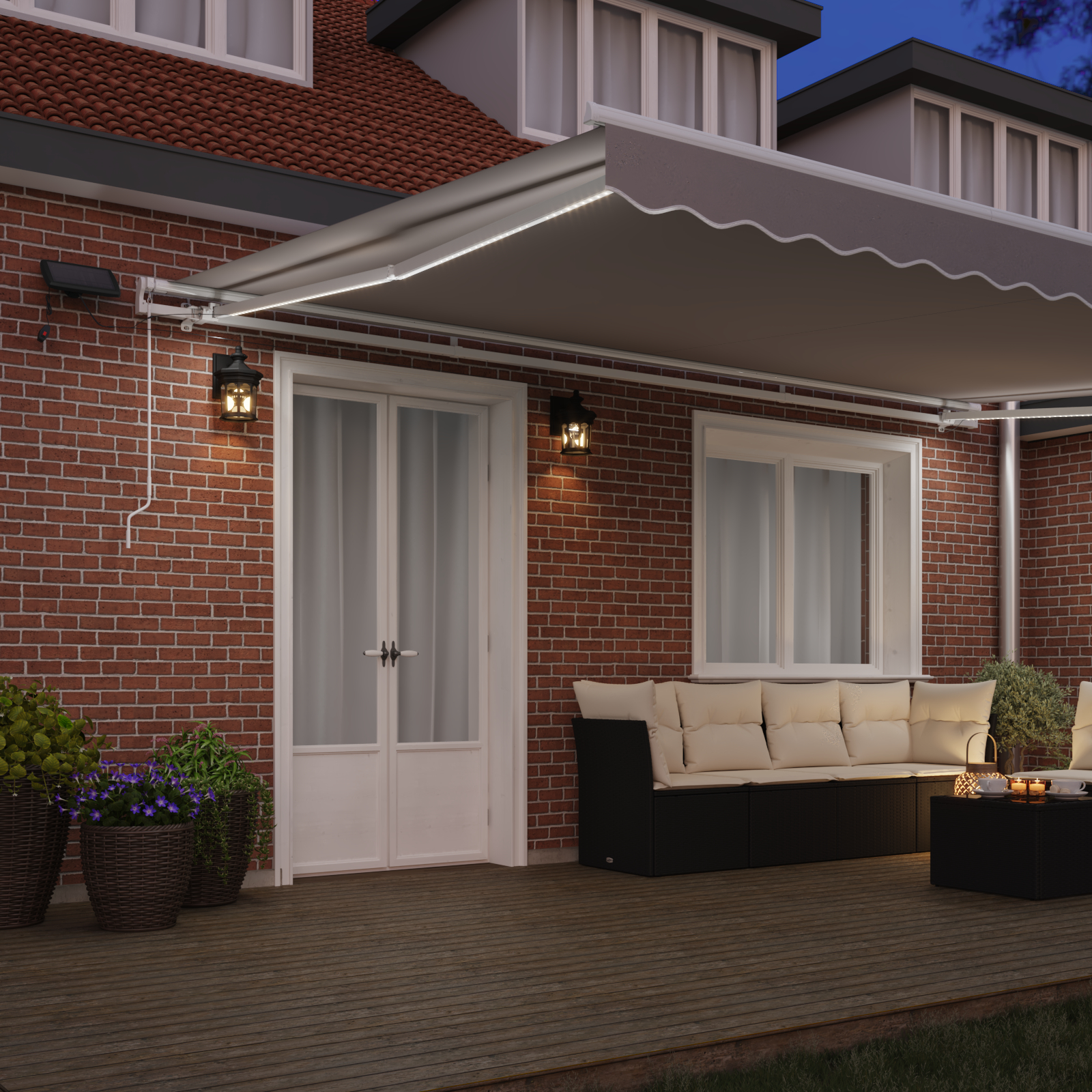 vidaXL Ročna retraktibilna tenda z LED svetlo, svetlo siva 500x350 cm, vidaXL Fabrika za zamenjavo tende za okvir 5x3,5 m, svetlo siva - Image 4