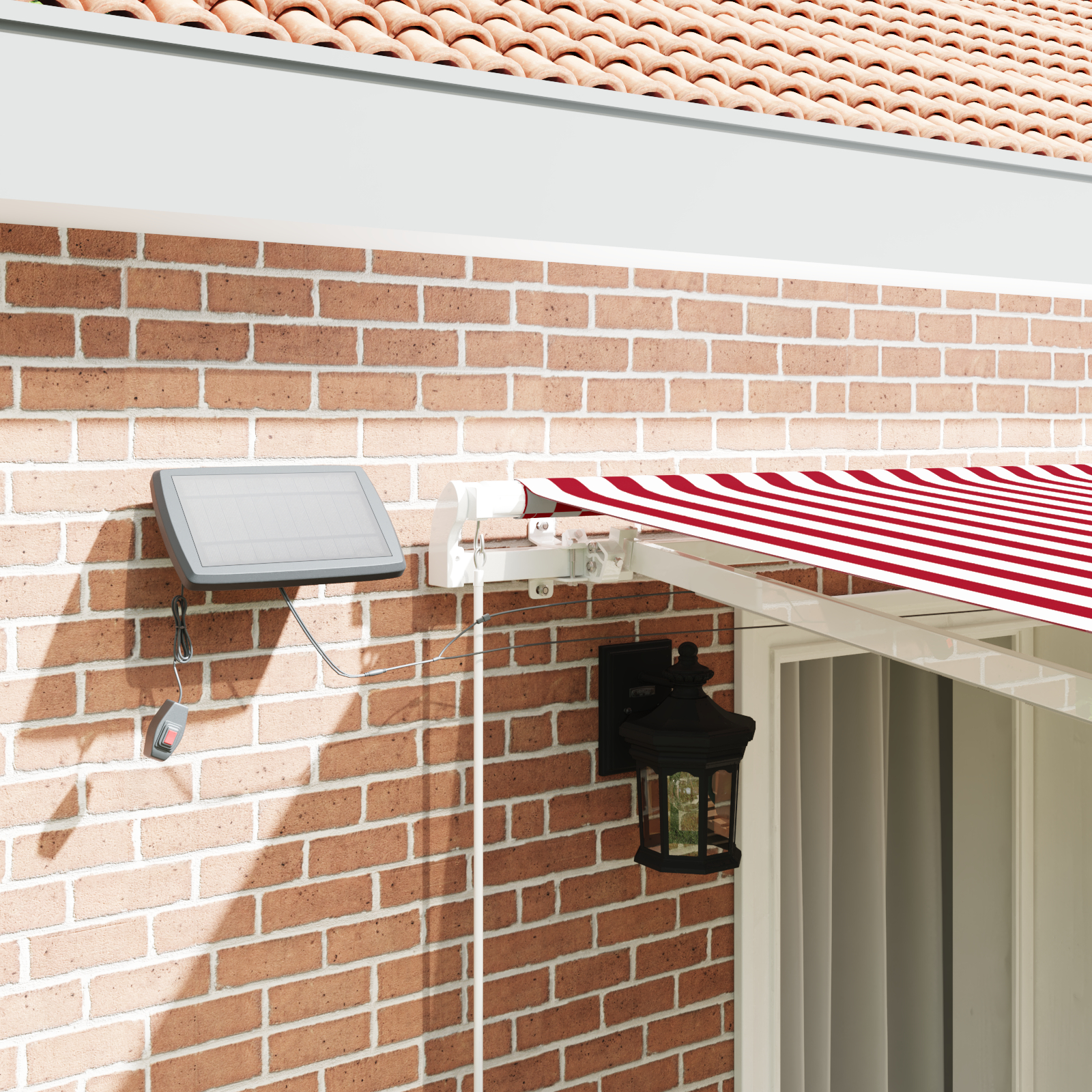 vidaXL Ročna zložljiva tenda z LED rdečimi in belimi črtami 400x350 cm - Image 5