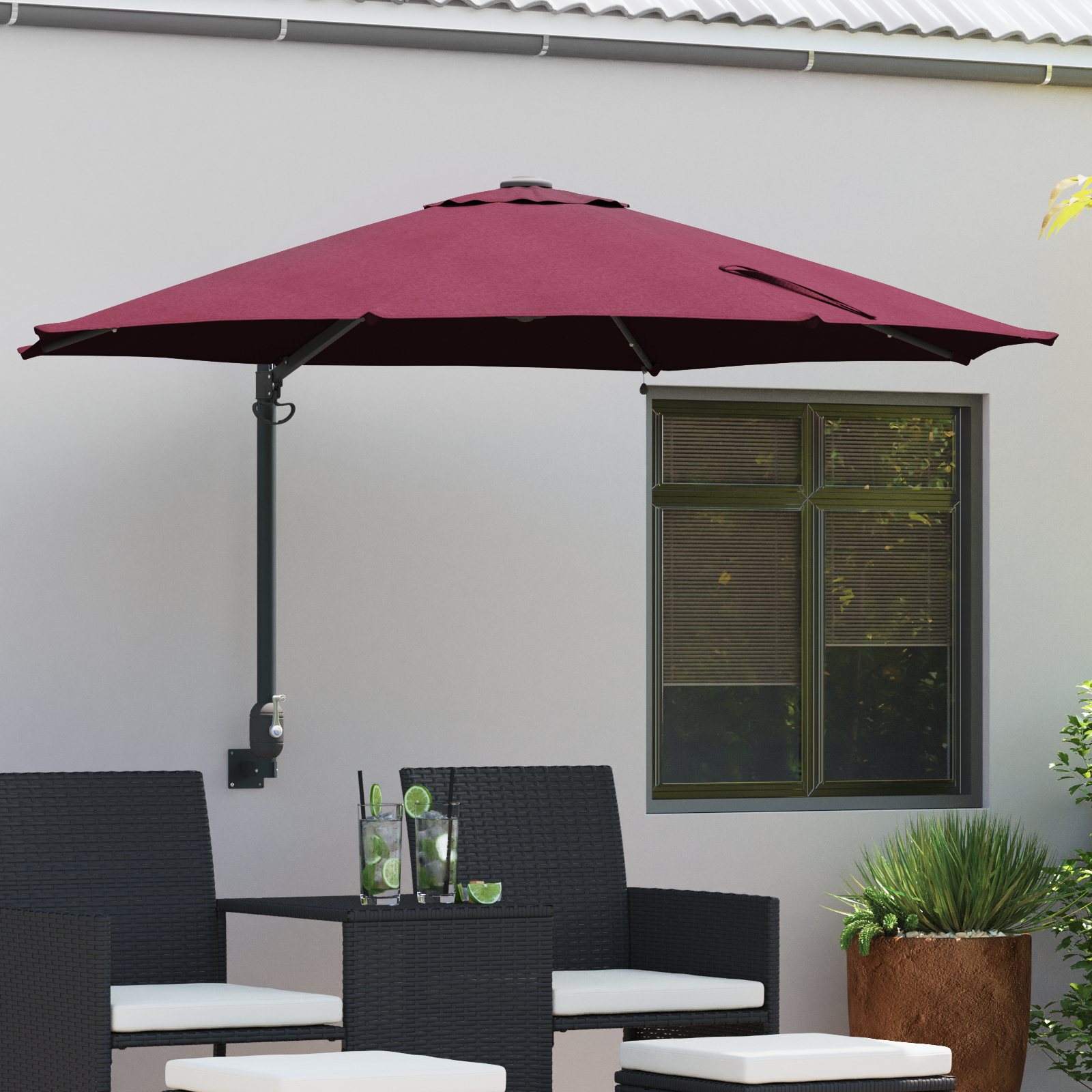 vidaXL Wandmontierter Gartenparasol mit LEDs Bordeaux rot 248 cm