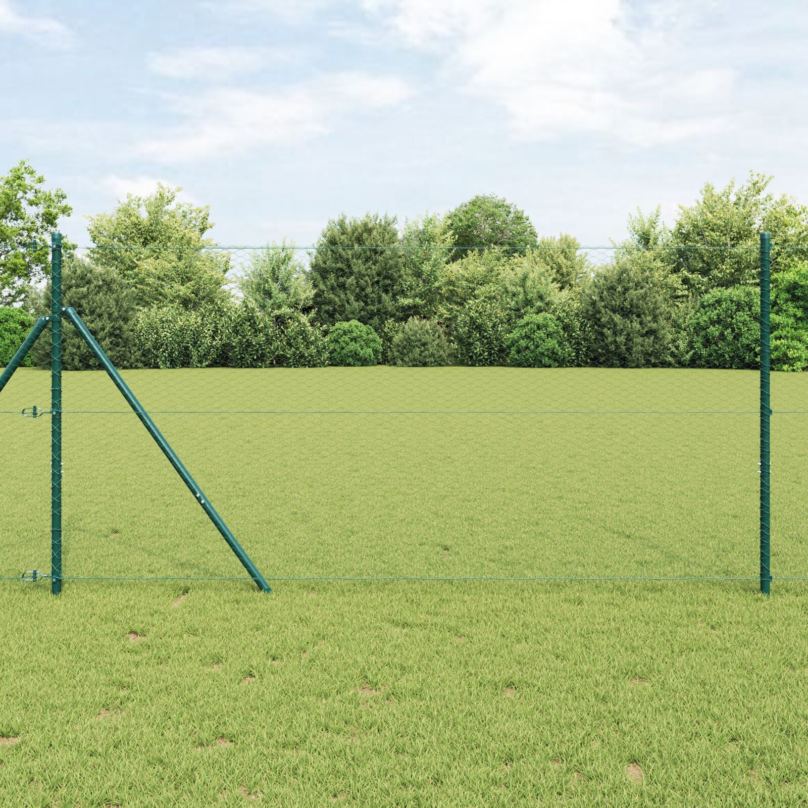 vidaXL Hexagonalna Ograda Zelena 1.6x100 m Čelik, vidaXL Ogradni Stupovi 13 kom Zelena Ø32 mm 210 cm Galvanizirani Čelik