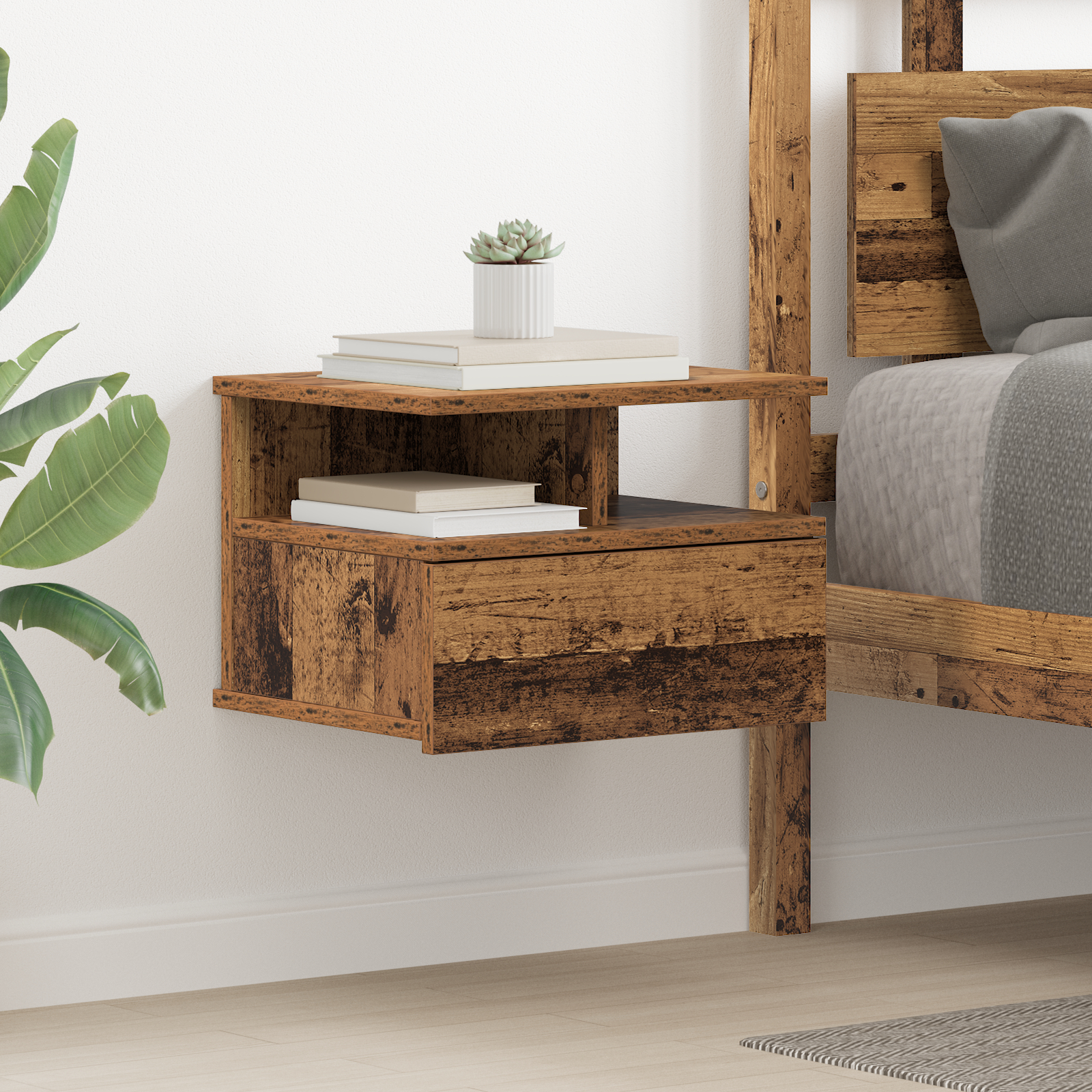 vidaXL Schwebender Nachttisch Altes Holz 40x31x27 cm Extra Holz