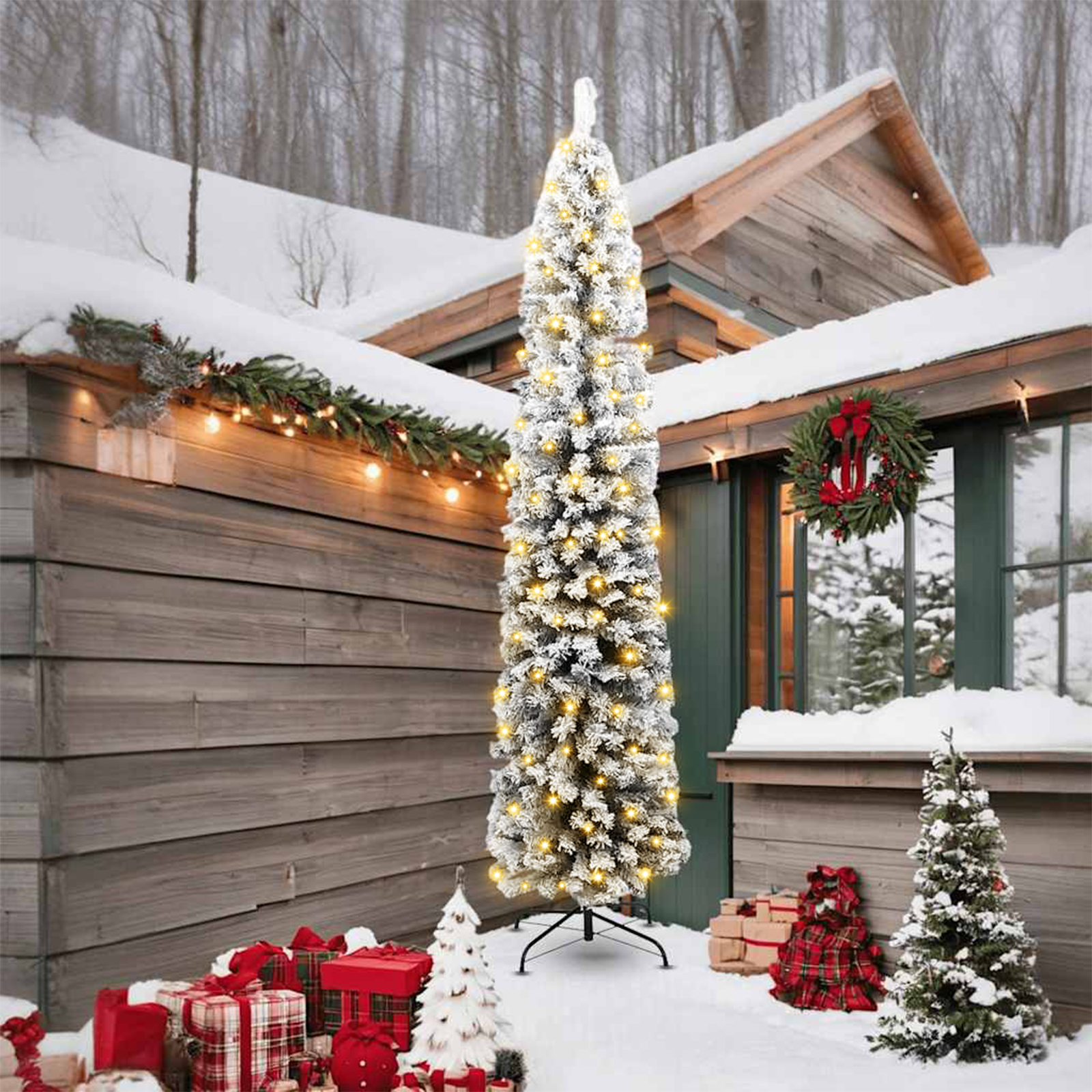 vidaXL Slimme kerstboom 300 LEDs & Gevlokken sneeuw Groen 240 cm