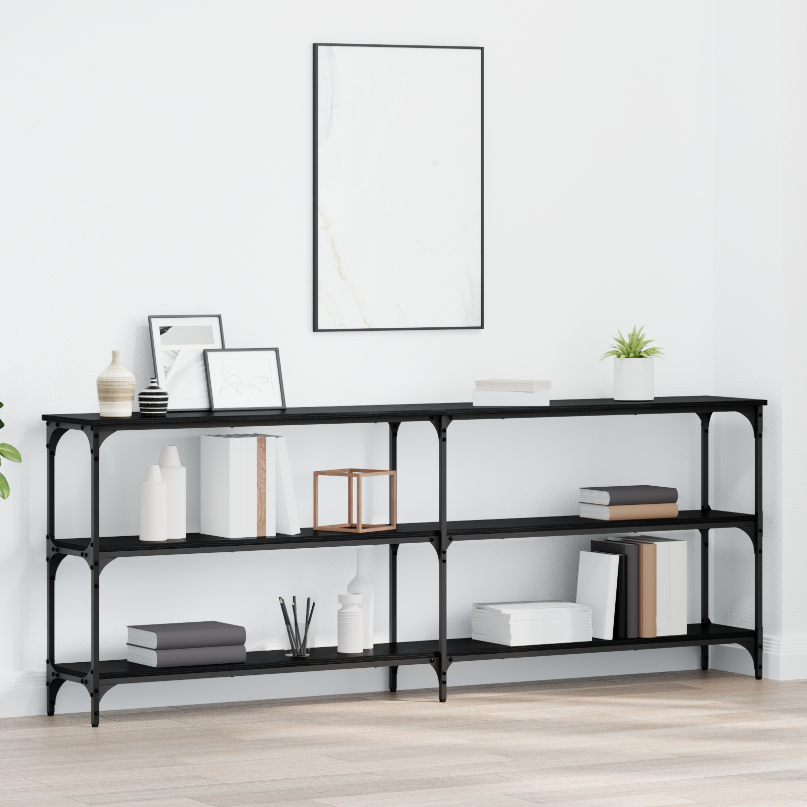 vidaXL Console Tafel Zwart Eiken 200x29x75 cm Bewerkt Hout