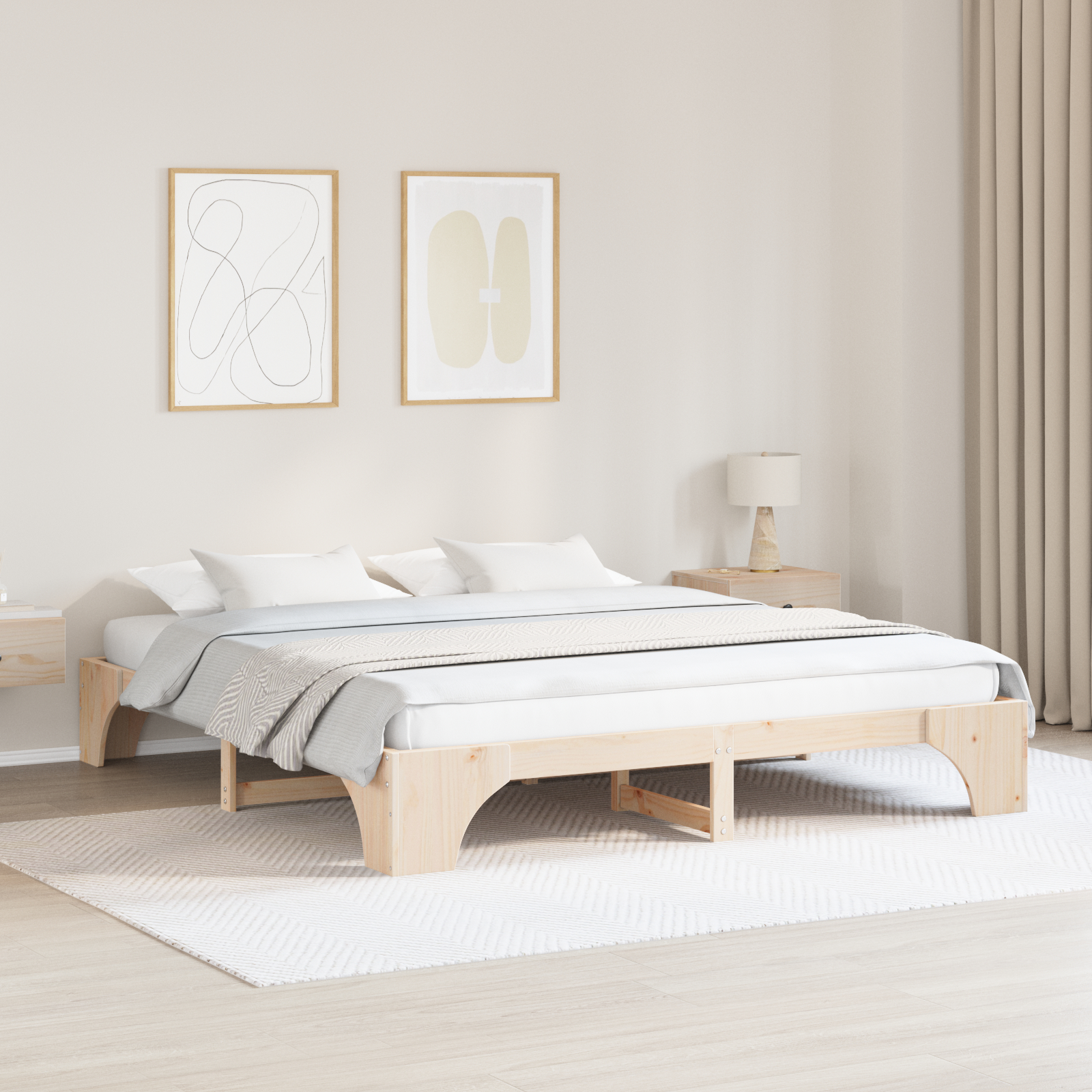 vidaXL cadru de pat Natural Lemn masiv de pin 200 x 200 cm Cadru de pat
