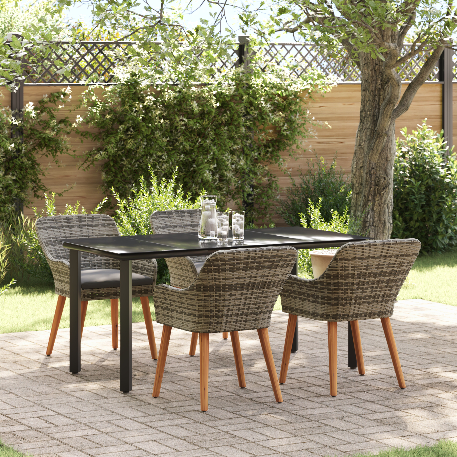 5 Piece Garden Dining Set Grey Poly Rattan