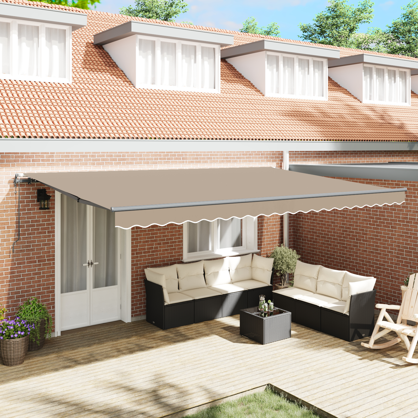 automatisk udtækkelig markise beige 500x300 cm, vidaXL markise erstatningsstof til 5x3 m ramme beige