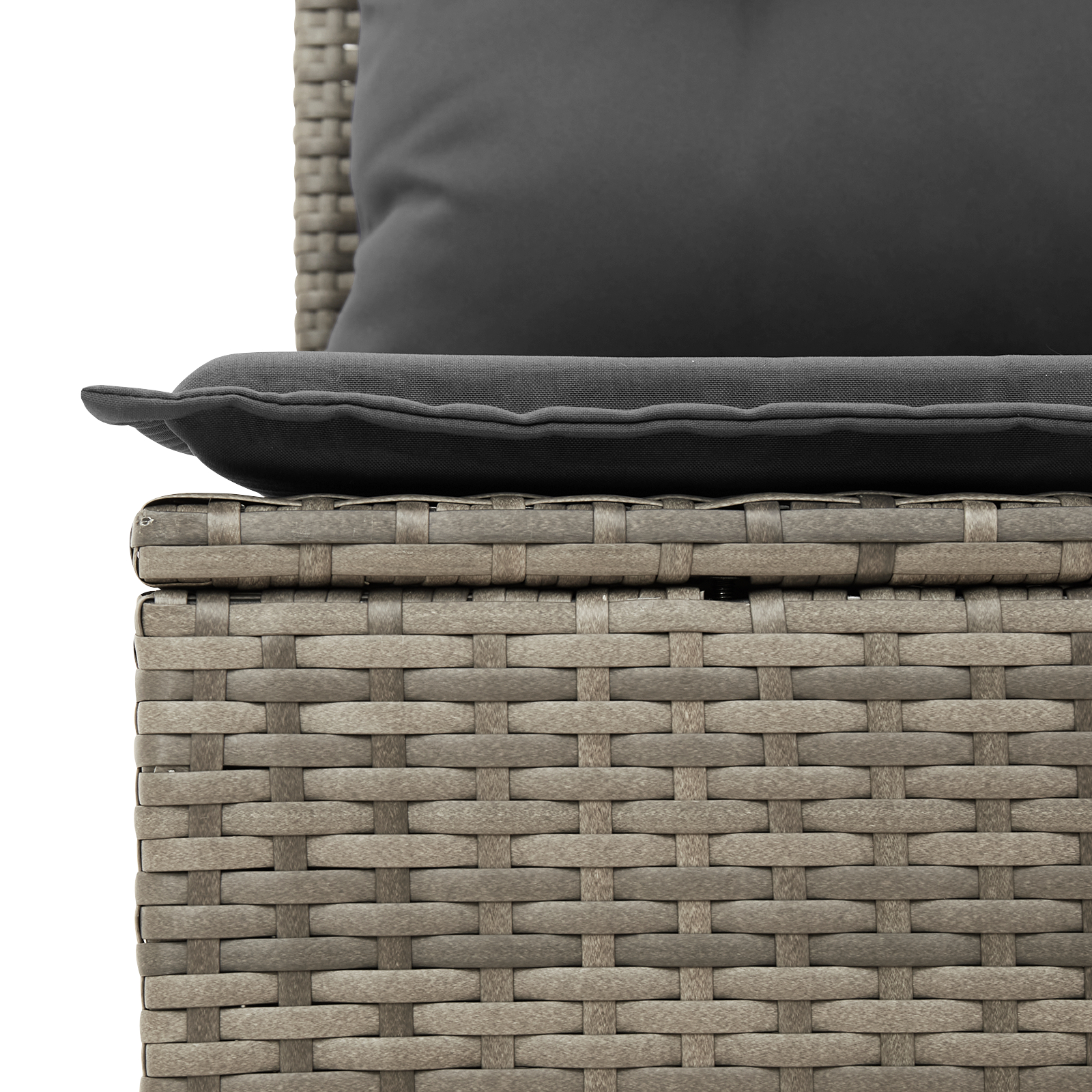 vidaXL 8-delna vrtna sofa garnitura z blazinami Siva Poli ratan Akacija, vidaXL 2-sedežna vrtna sofa s shrambo in blazinami Siva Poli ratan, vidaXL 3-delni vrtni jedilni set z blazinami Siva Poli ratan Akacija - Image 9