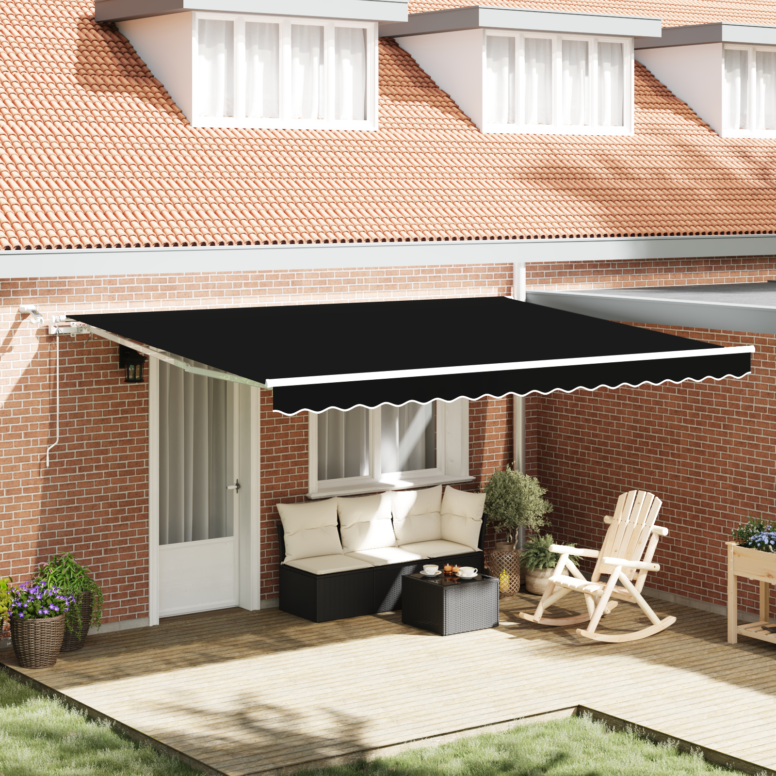vidaXL automatische einziehbare Markise mit LED Schwarz 450x350 cm,  Markisen-Ersatzgewebe für 4,5x3,5 m Rahmen Schwarz