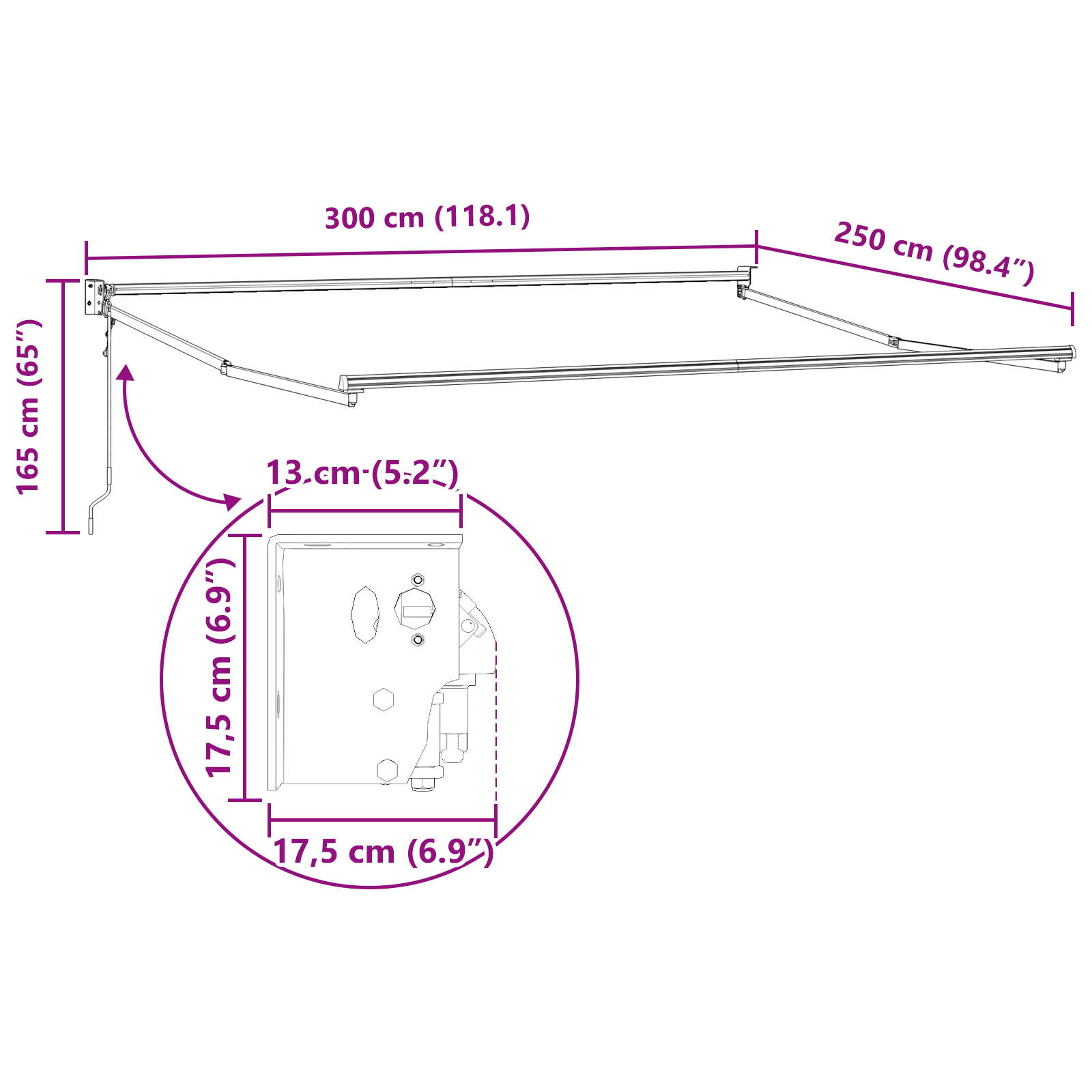 Marchiză automată retractabilă cu dungi roșii și albe 300x250 cm [11]
