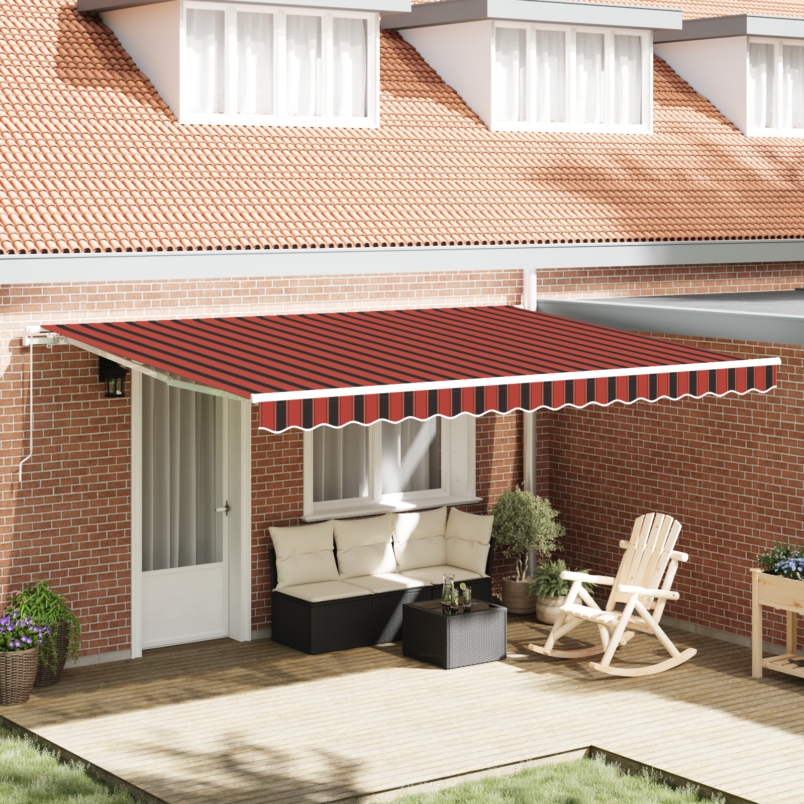 vidaXL Ročna retraktibilna tenda Rdeča in Rjava 450x350 cm