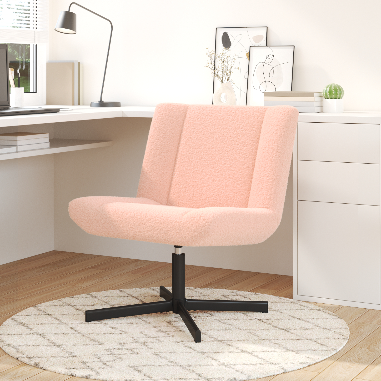 vidaXL Accentstoel Baby Roze Polyester, Metaal Standaard Draaistoel