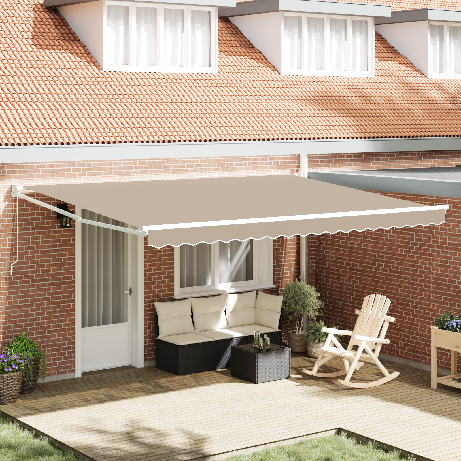 vidaXL ročna retraktibilna tenda bež 450x300 cm, VidaXL nadomestno platno za 4,5x3 m okvir bež