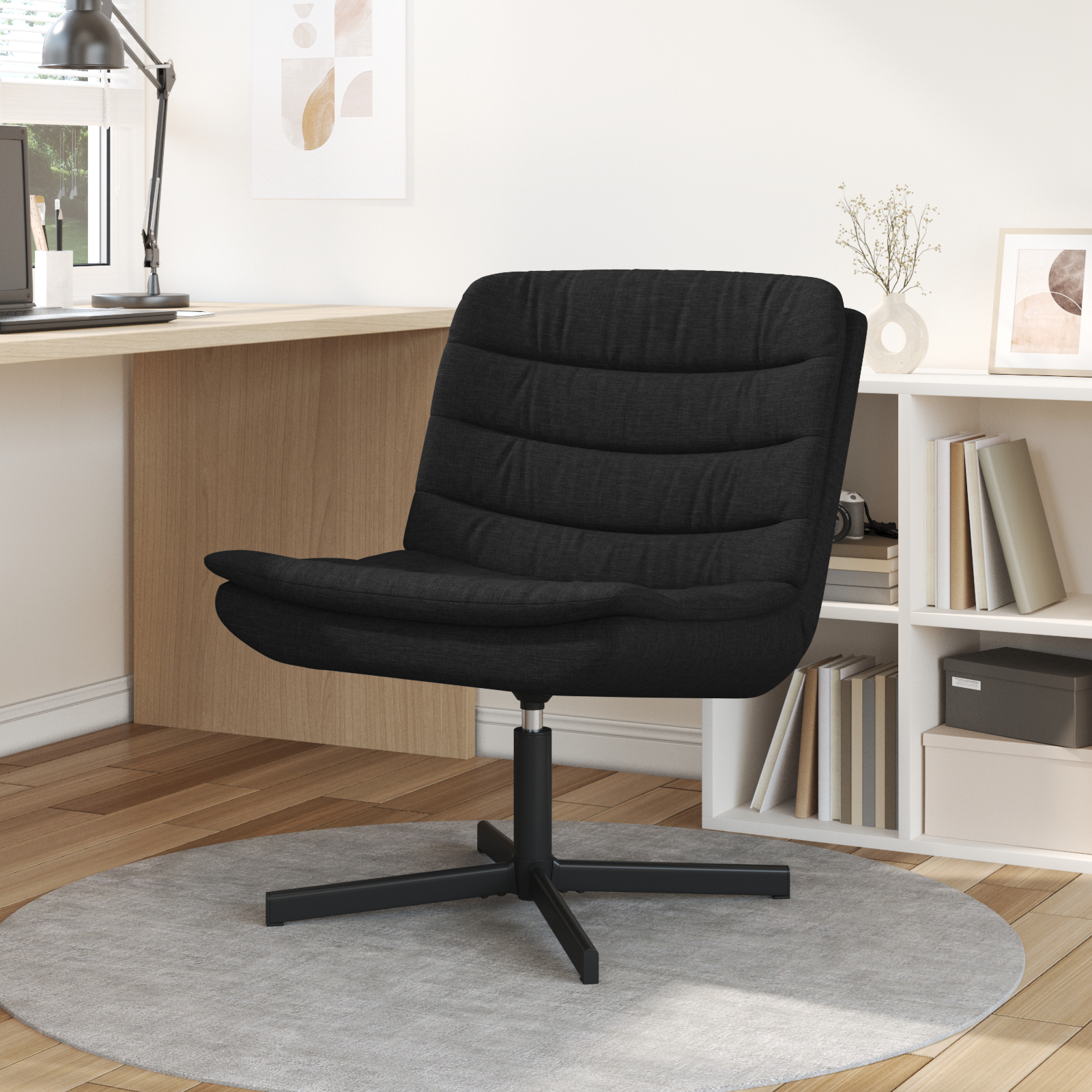 vidaXL Draaistoel Zwart Polyester Standaard Draaibaar