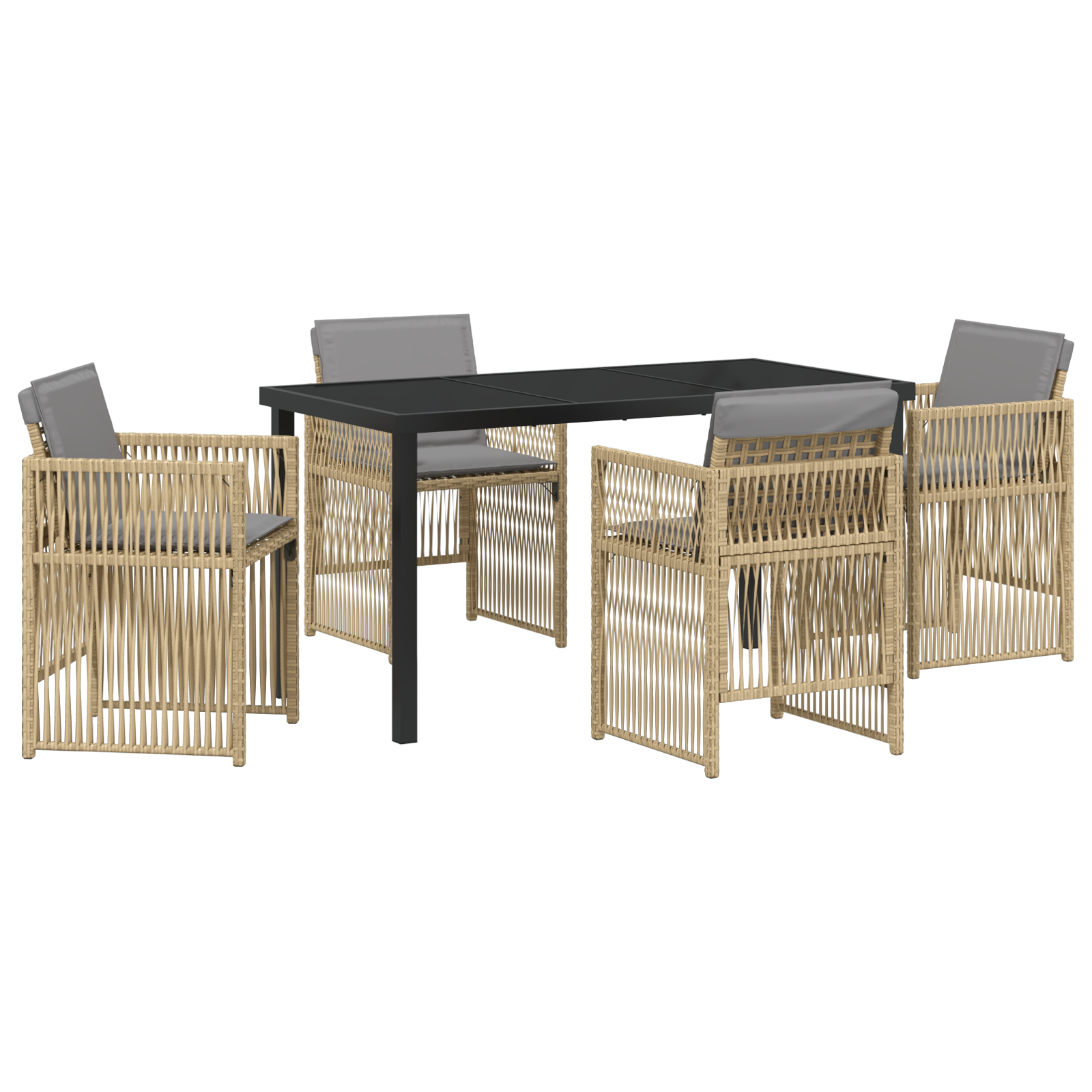5-osainen puutarhan ruokailusetti tyynyillä beige polyrottinkia, vidaXL musta ruokapöytä 140x80x73 cm jäädytetyllä lasilla
