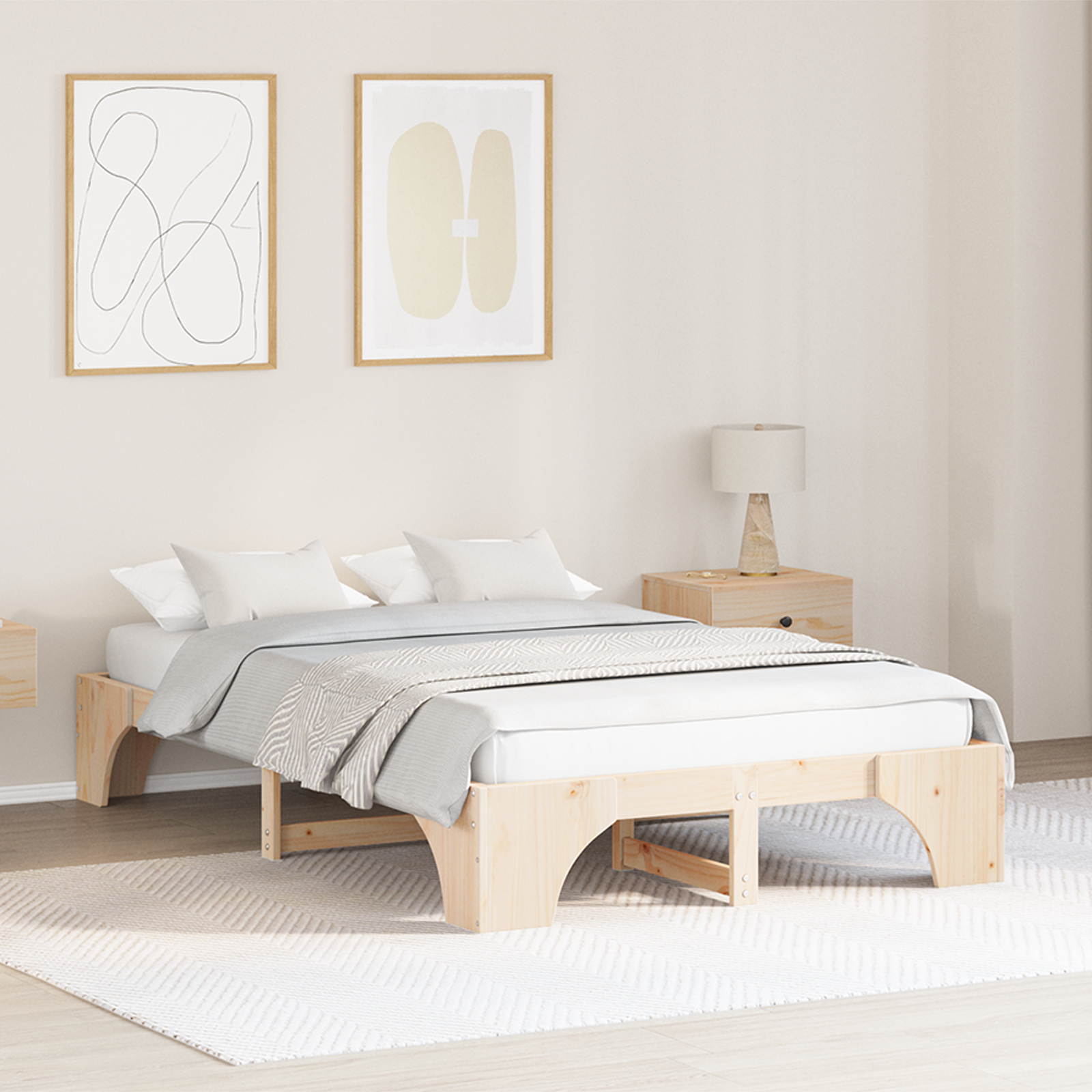 vidaXL Cadru de pat Natural Lemn masiv de pin 135 x 190 cm Durabil