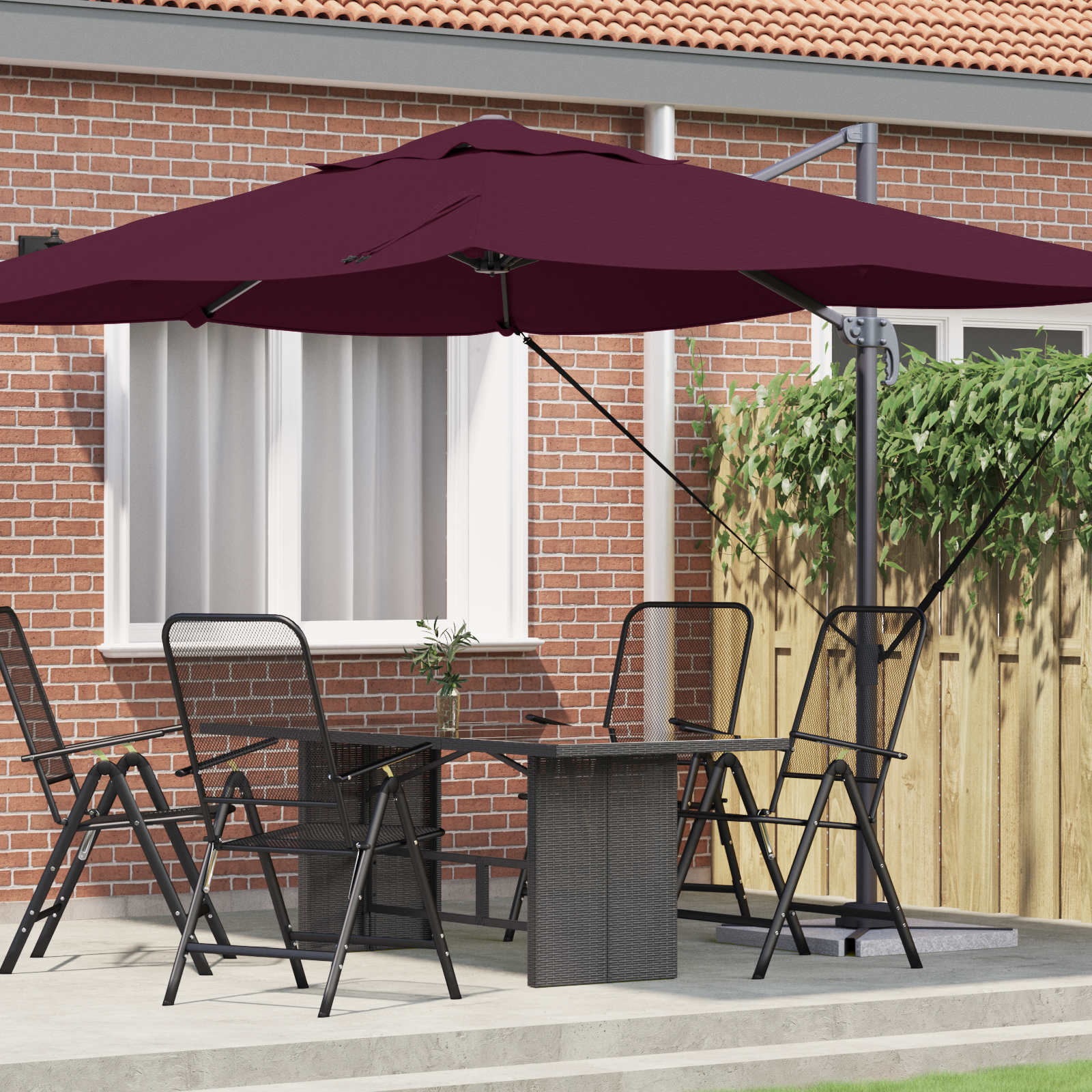 vidaXL Großer Freischwingender Sonnenschirm Burgunderrot Polyester, Stahl